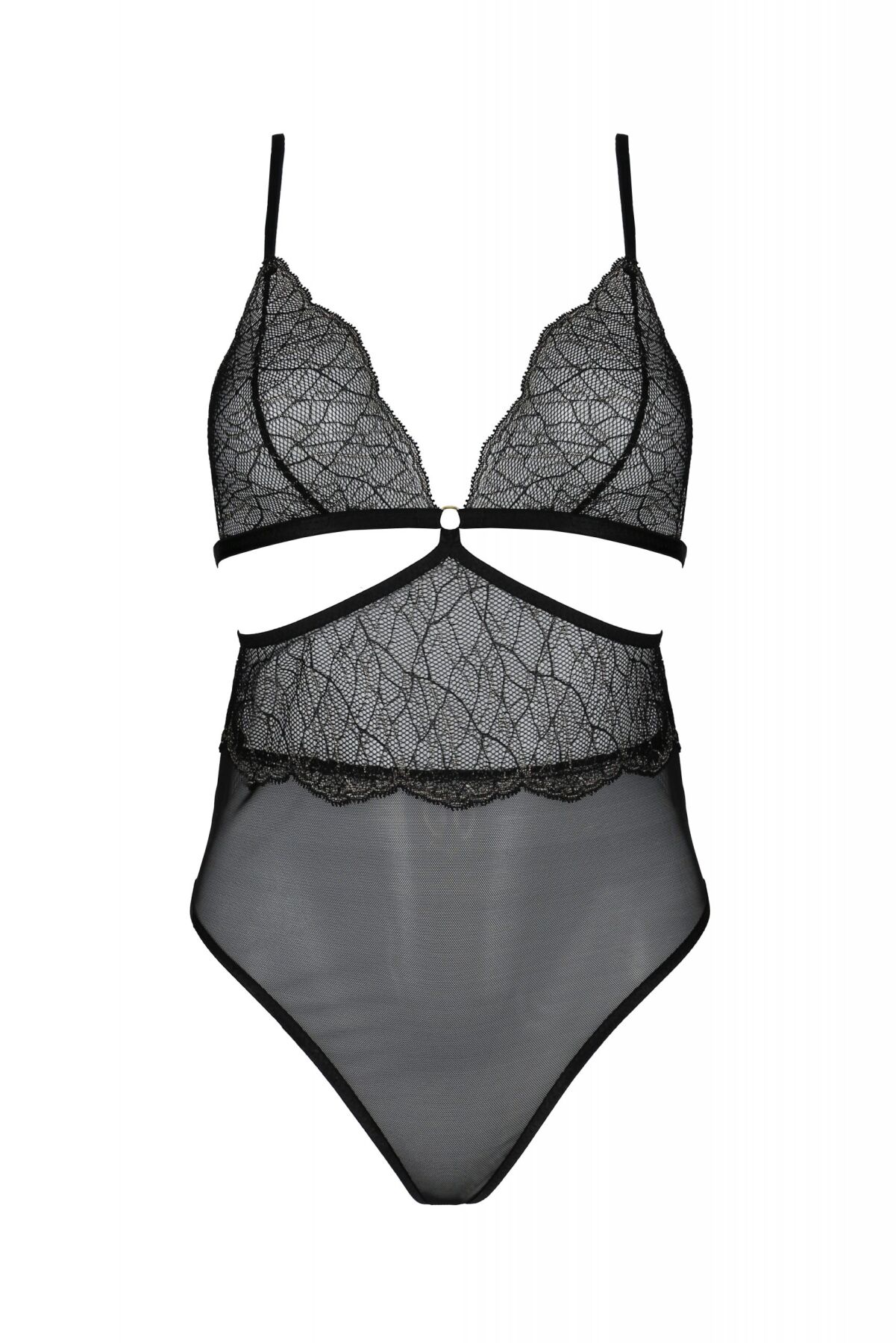 Боди Passion Amberly Body 4XL/5XL black, ассиметричный крой, кружевной лиф, золотая нить