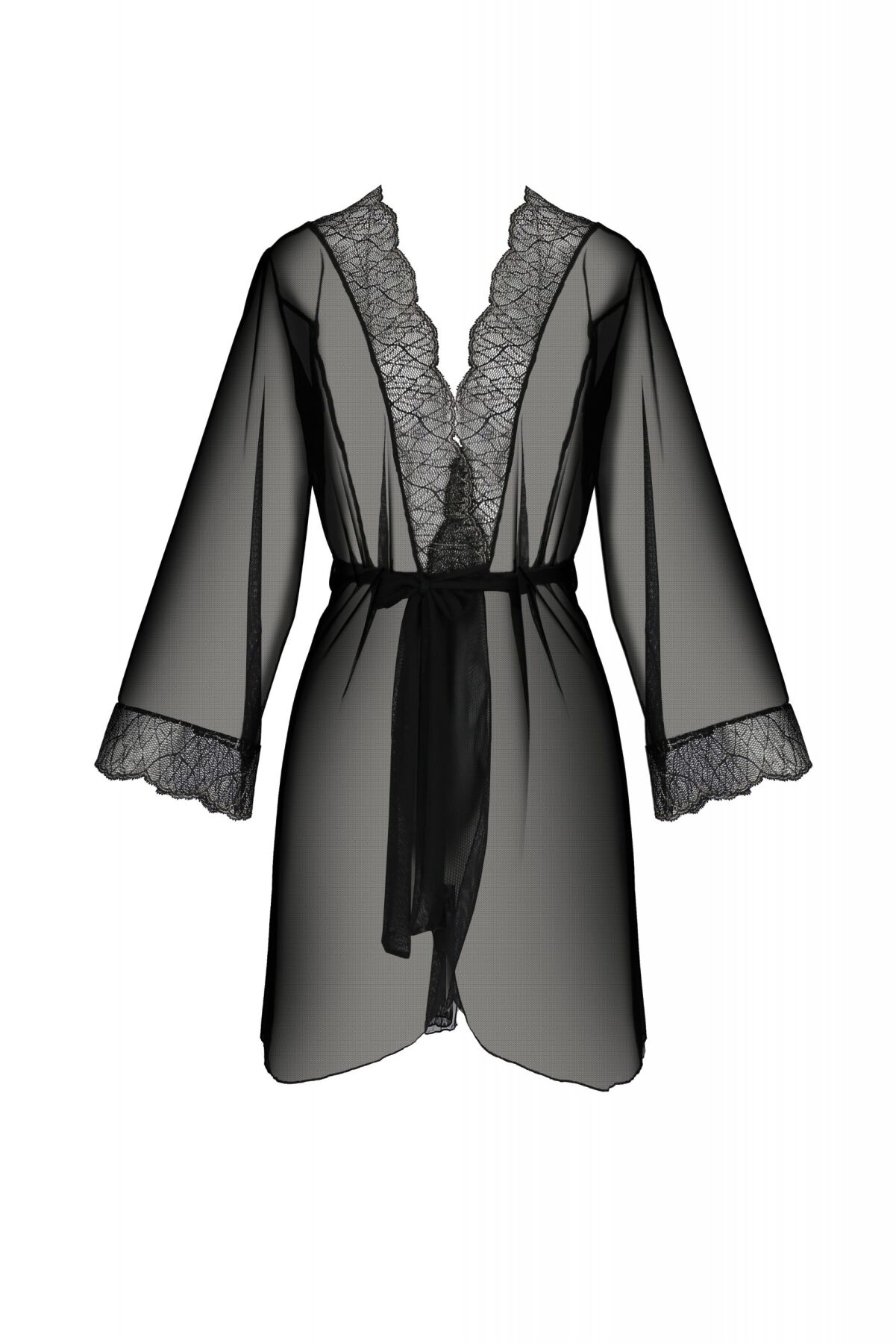 Пеньюар Passion Amberly Peignoir 6XL/7XL black, ажурные декольте и манжеты, широкие рукава
