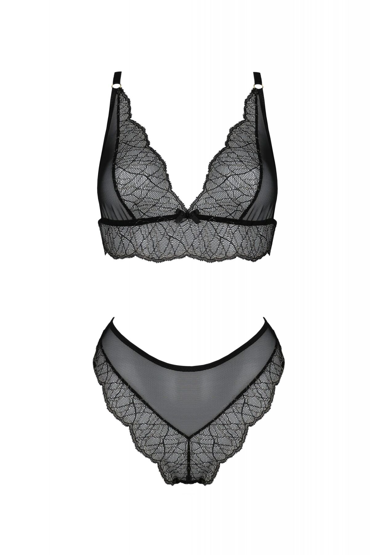 Комплект белья Passion Amberly Set 4XL/5XL black, лиф, трусики бразилиана, люрексовая нить
