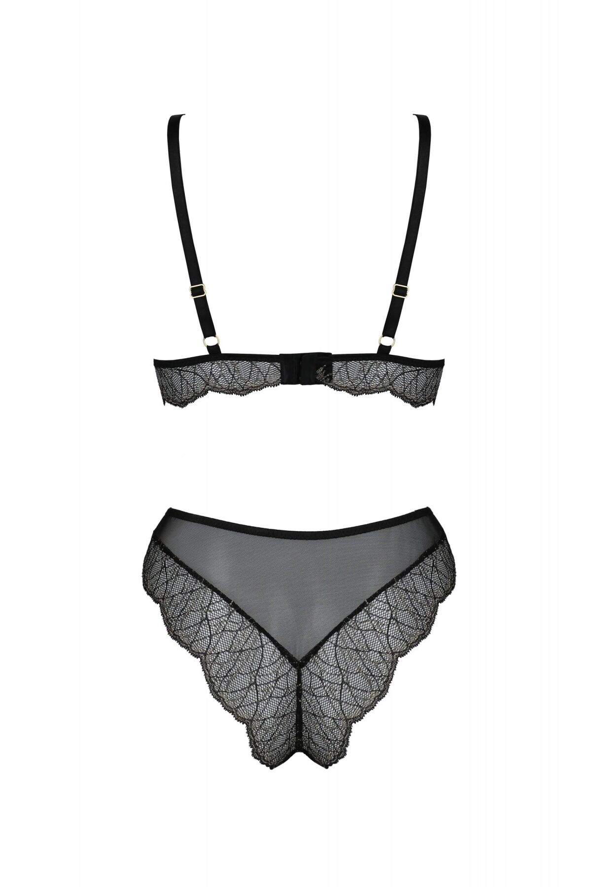 Комплект белья Passion Amberly Set 6XL/7XL black, лиф, трусики бразилиана, люрексовая нить