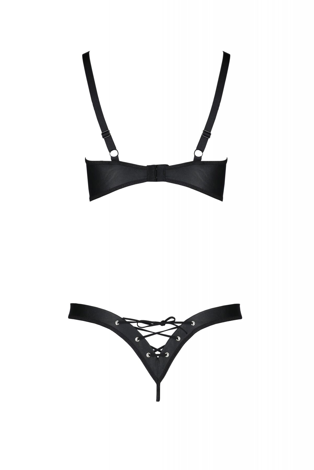 Комплект из экокожи Passion Celine Bikini 6XL/7XL black, открытый бра, стринги со шнуровкой