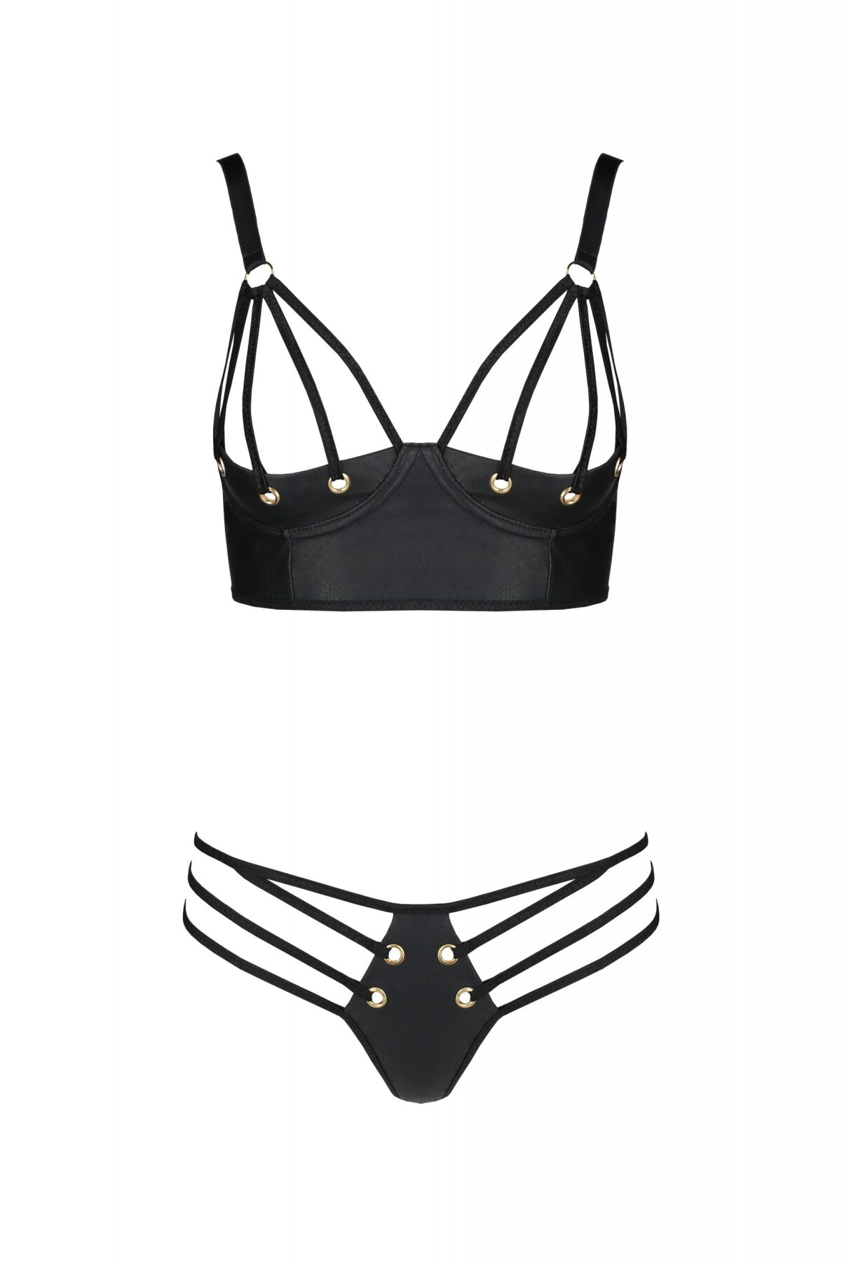 Комплект из экокожи Passion Malwia Bikini 6XL/7XL black, с люверсами и ремешками, бра, трусики