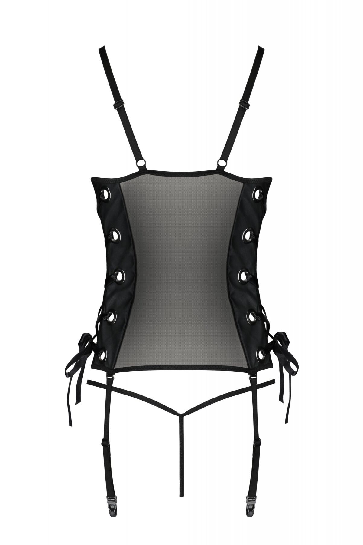 Сетчатый корсет из экокожи Passion Malwia Corset 6XL/7XL black, с люверсами и съемными пажами