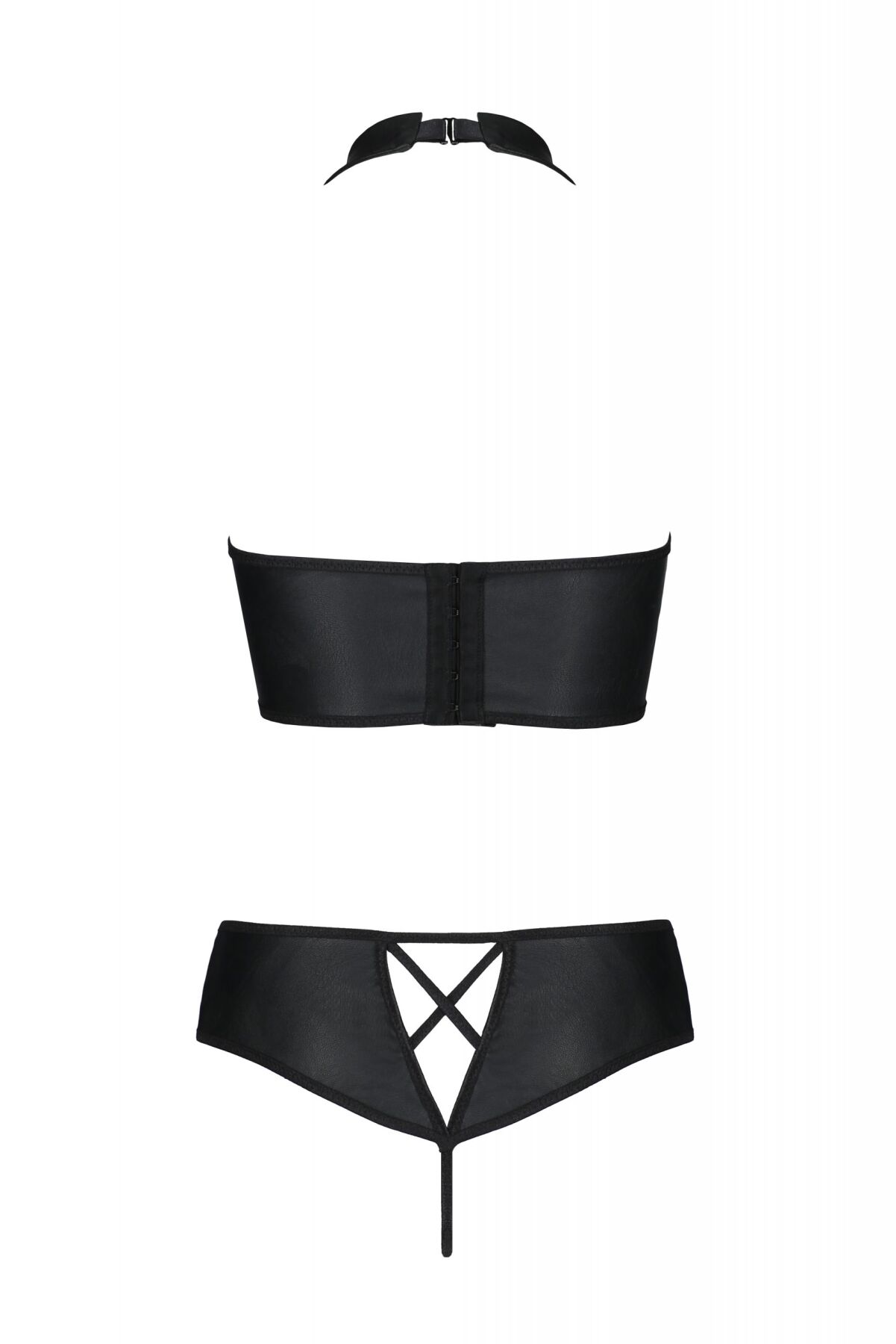 Комплект из экокожи Passion Nancy Bikini 6XL/7XL black, бра и трусики с имитацией шнуровки