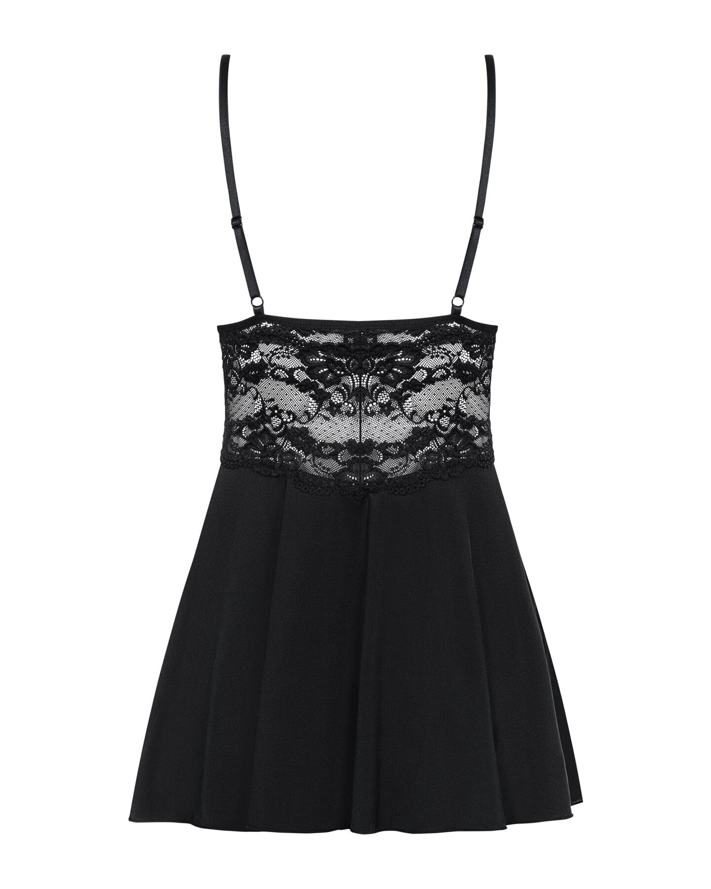 Сатиновый пеньюар с кружевом Obsessive 810-BAB-1 babydoll & thong L/XL, черный, пеньюар, танга