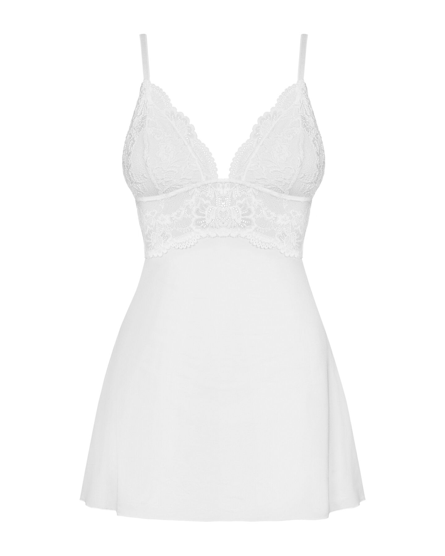 Сатиновый пеньюар с кружевом Obsessive 810-BAB-2 babydoll & thong L/XL, белый, пеньюар, танга
