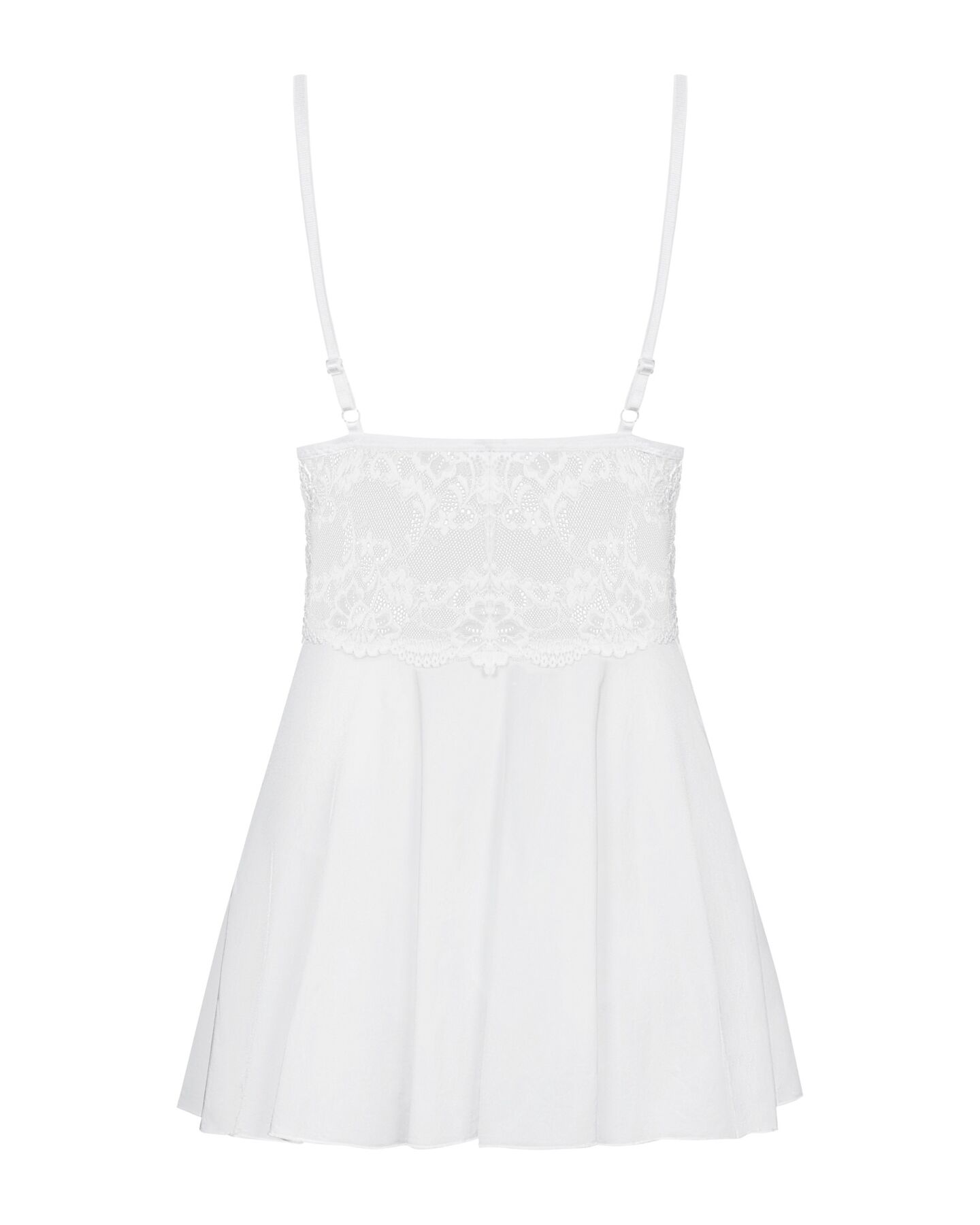 Сатиновый пеньюар с кружевом Obsessive 810-BAB-2 babydoll & thong L/XL, белый, пеньюар, танга