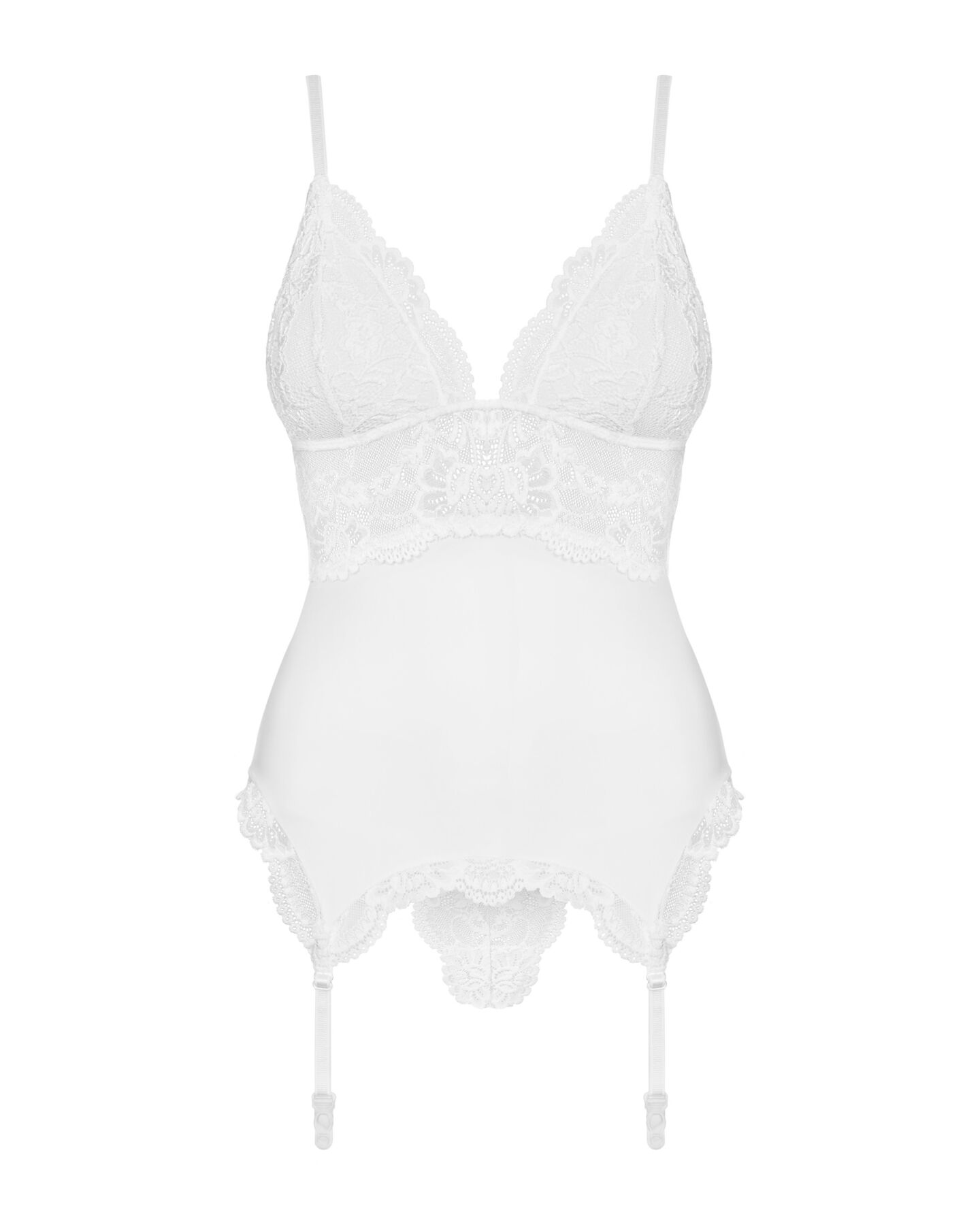 Сатиновый кружевной корсет Obsessive 810-COR-2 babydoll & thong S/M, белый, корсет, танга