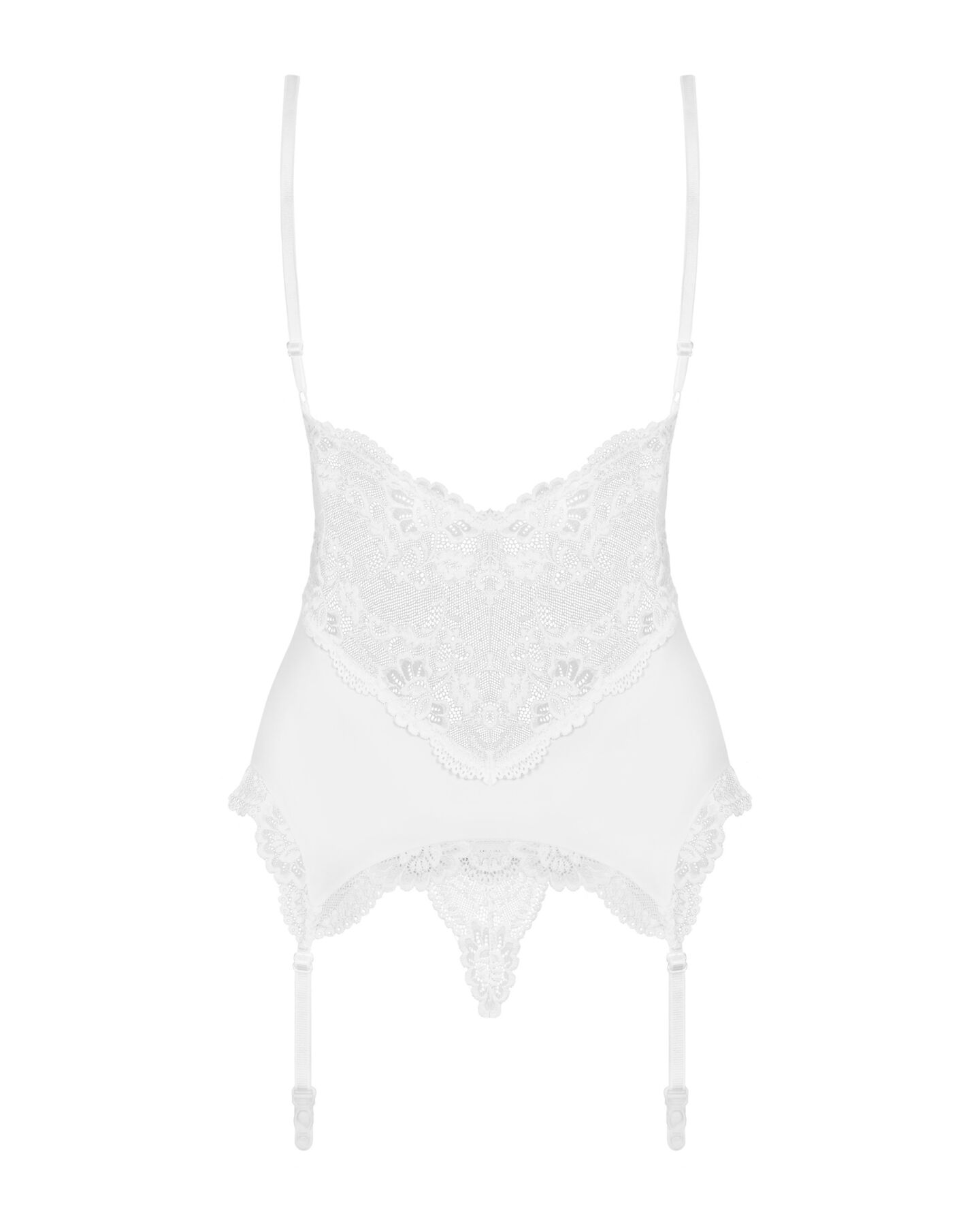 Сатиновый кружевной корсет Obsessive 810-COR-2 babydoll & thong S/M, белый, корсет, танга