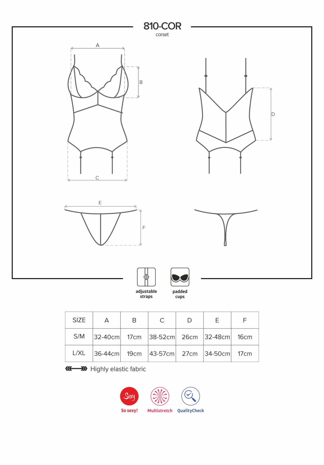 Сатиновый кружевной корсет Obsessive 810-COR-2 babydoll & thong S/M, белый, корсет, танга