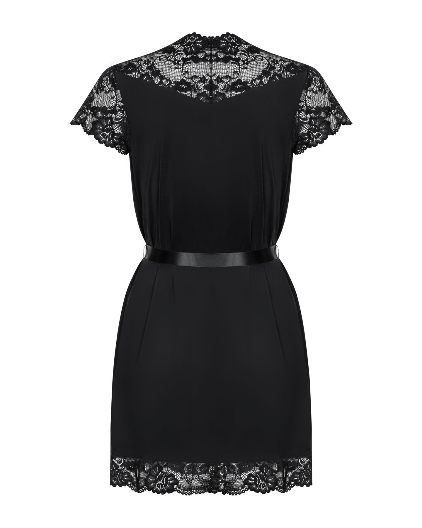 Сатиновый открытый пеньюар на поясе Obsessive 810-PEI–1 peignoir black S/M, черный