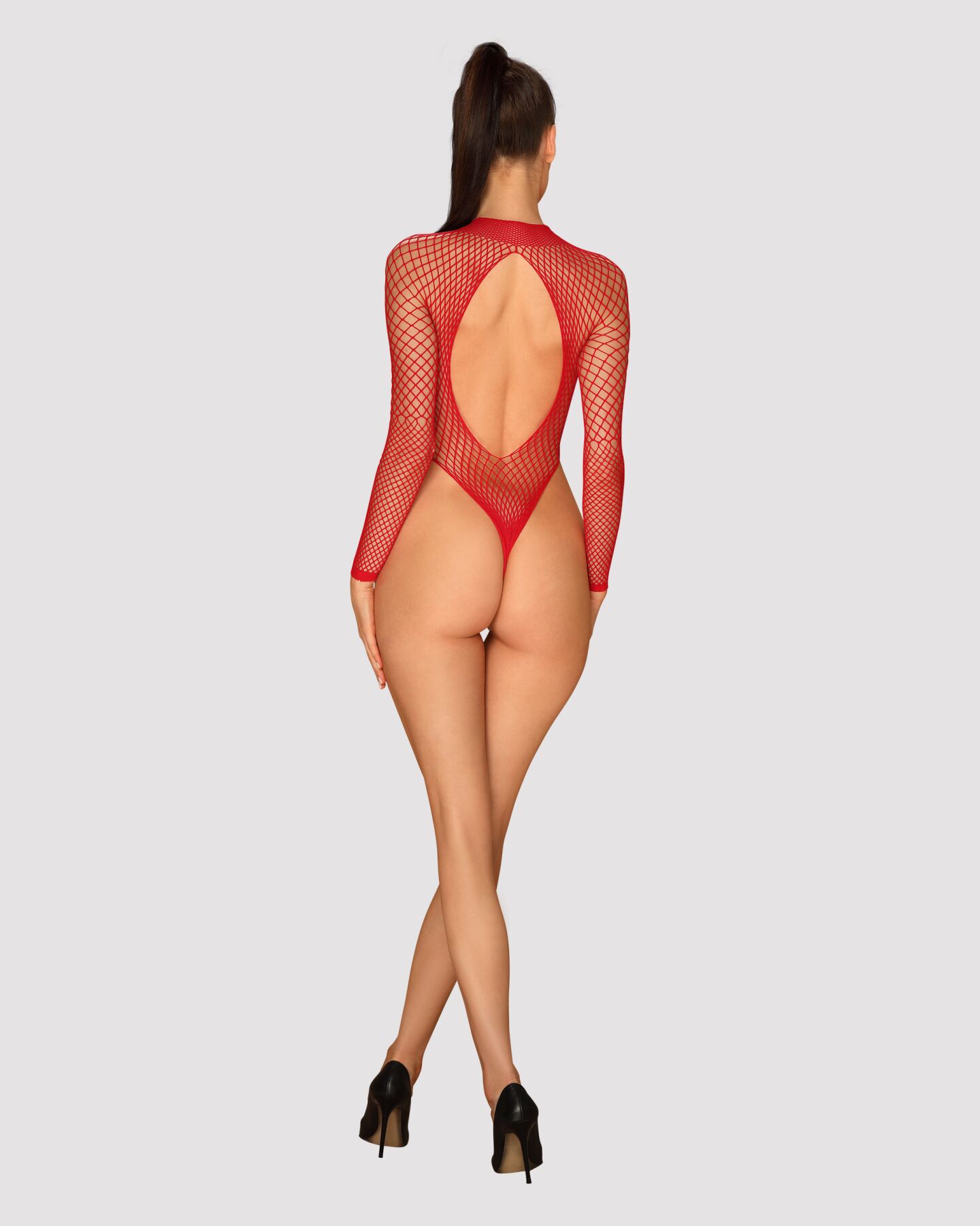 Сетчатый бодистокинг с длинным рукавом Obsessive B126 teddy red XL/XXL, красный
