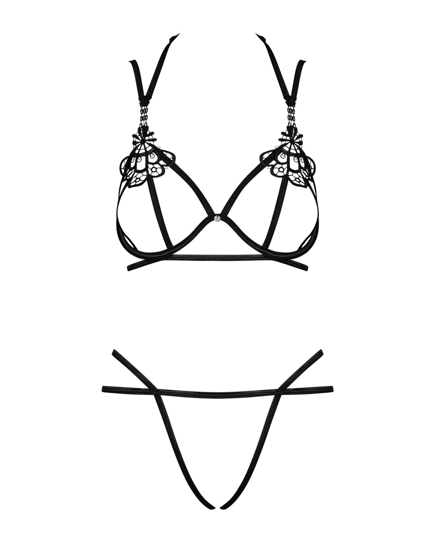 Эротический комплект из стреп Obsessive Badossa 2-pcs set S/M, черный, с доступом, бюстгальтер, стри
