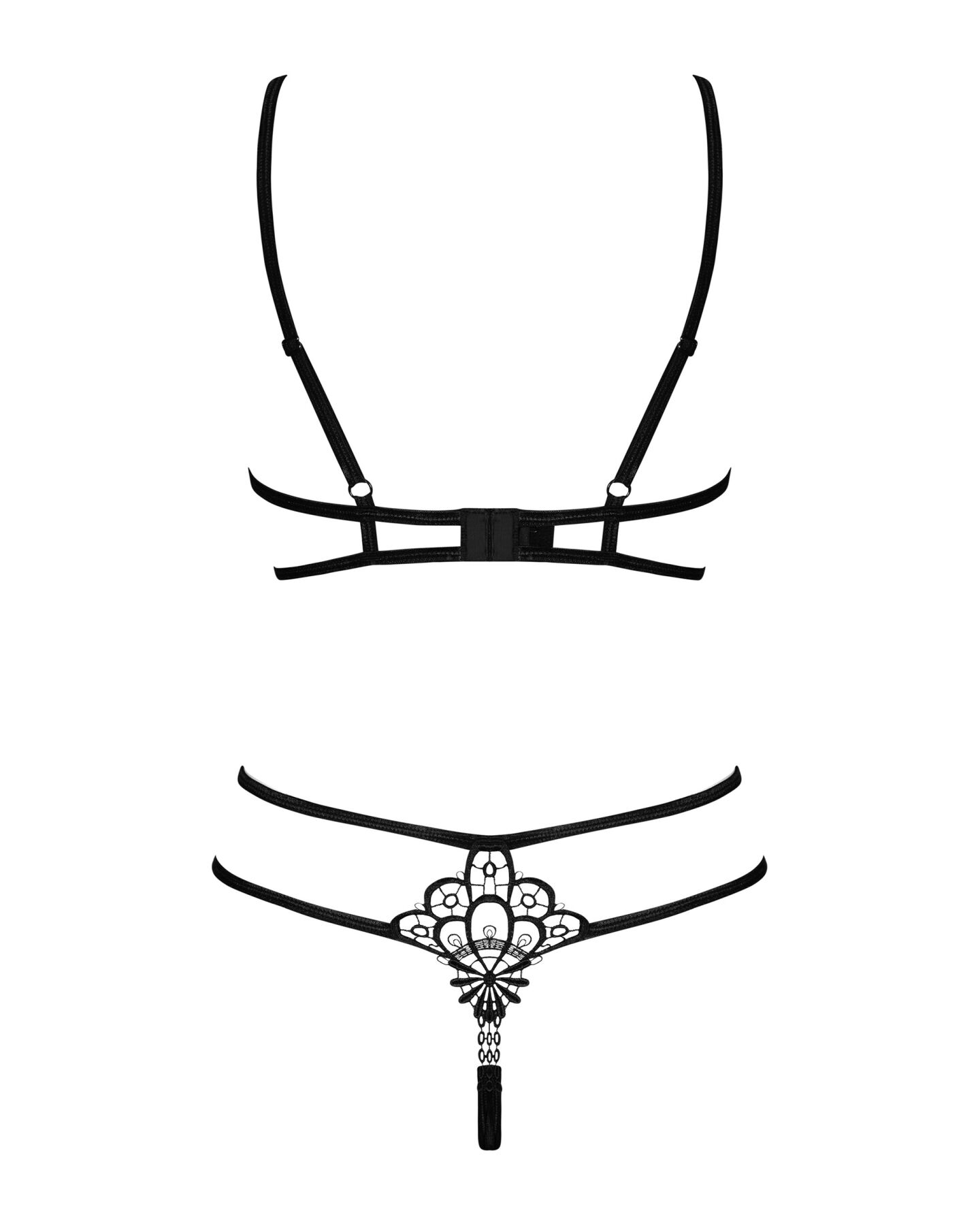 Эротический комплект из стреп Obsessive Badossa 2-pcs set S/M, черный, с доступом, бюстгальтер, стри