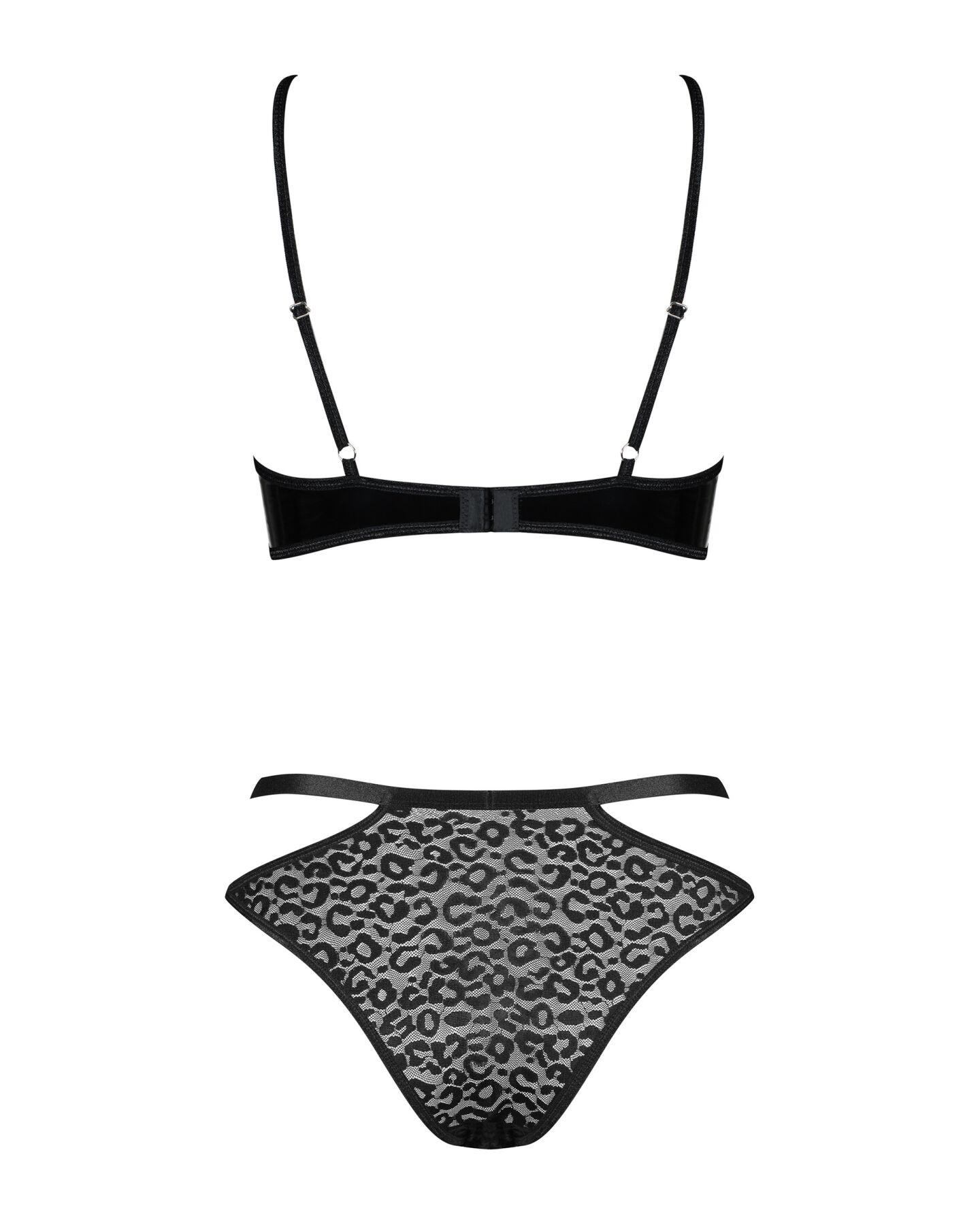 Эротический комплект под латекс со стрепами Obsessive Bagirela 2-pcs set L/XL, черный, под леопард,