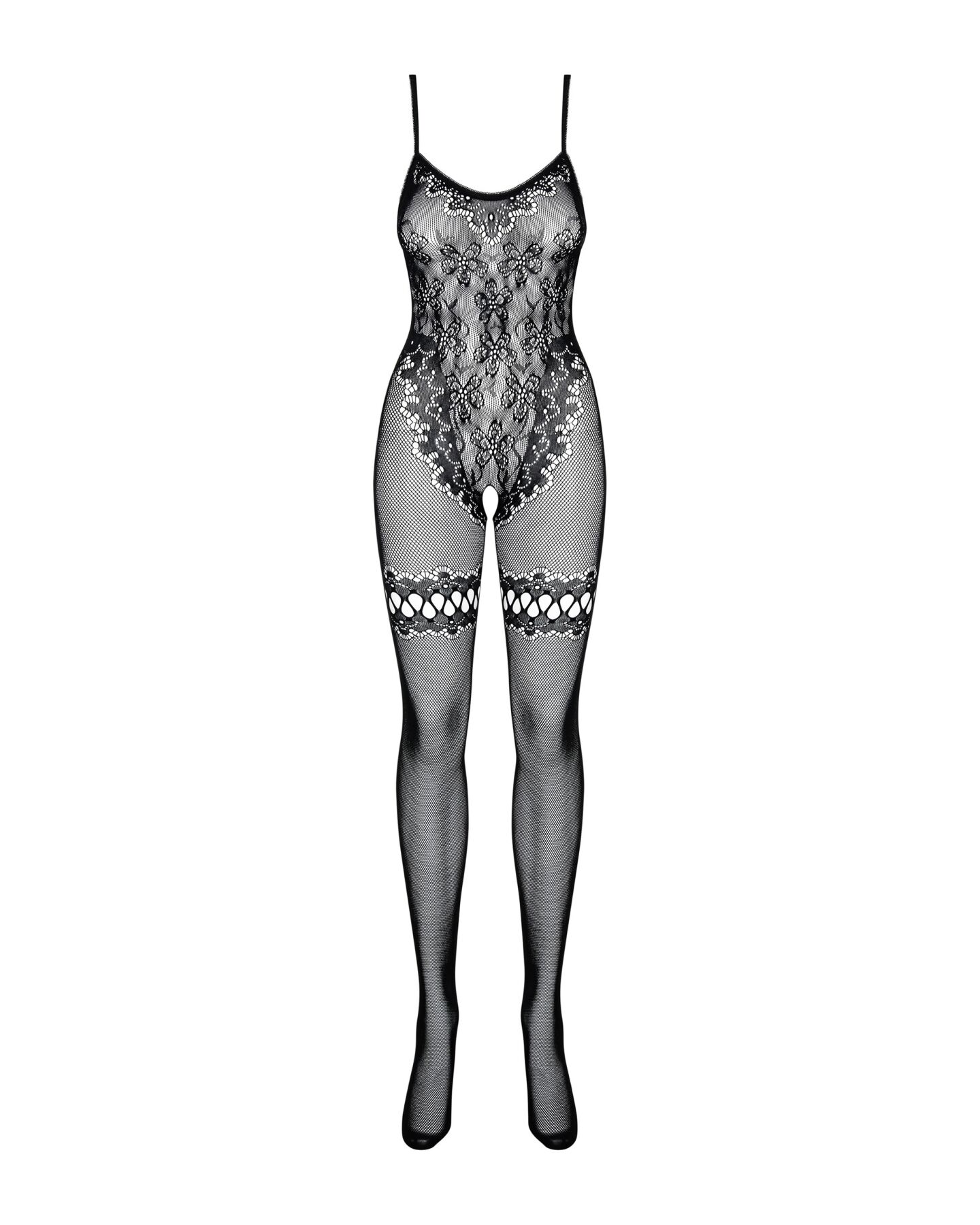 Бодистокинг Obsessive Bodystocking F213 S/M/L, имитация кружевного боди и резинки для чулок