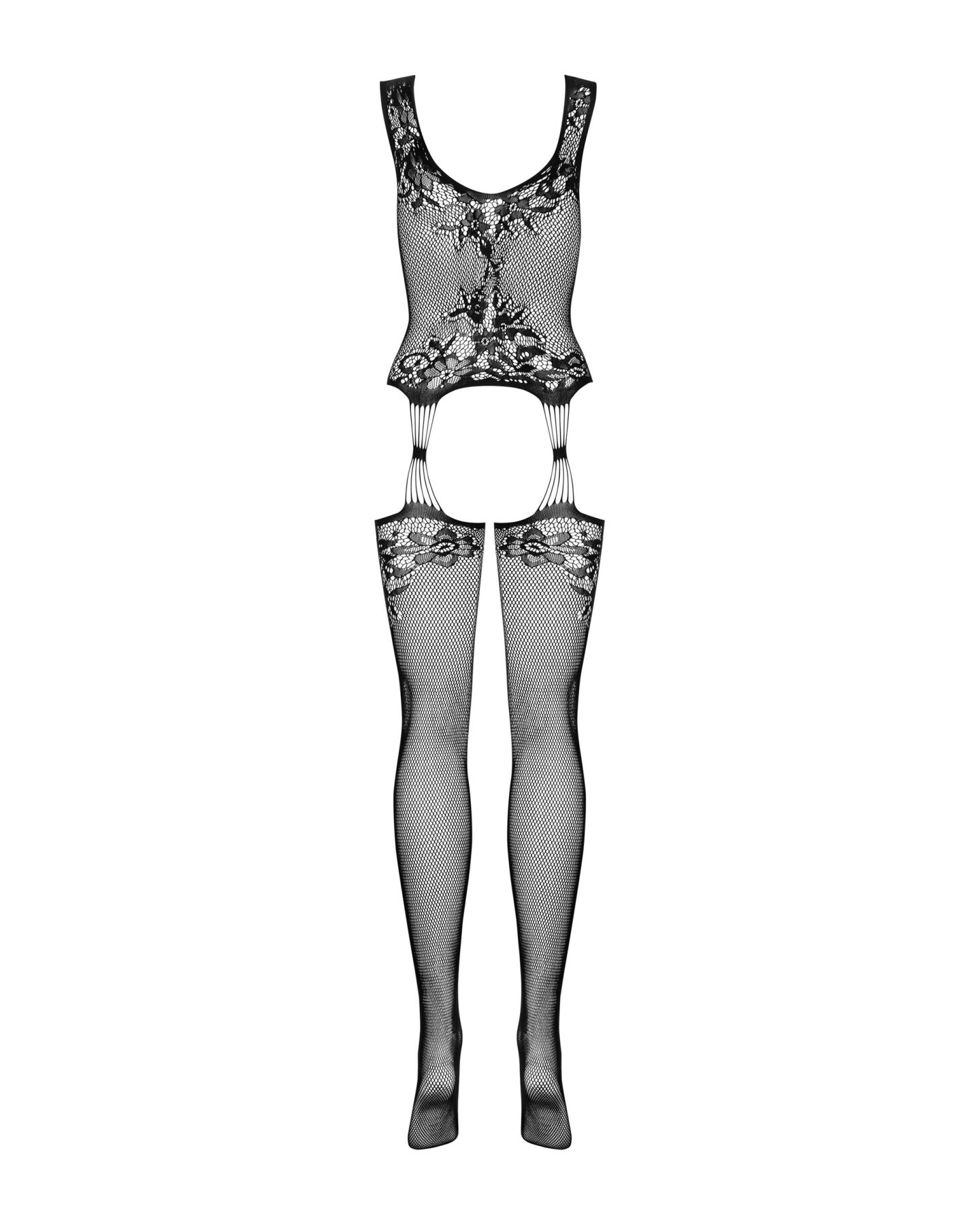Бодистокинг Obsessive Bodystocking F221 XL/XXL, силуэтный цветочный рисунок, имитация чулок