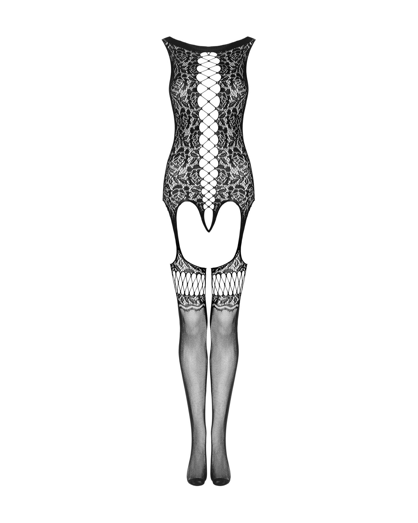 Бодистокинг Obsessive Bodystocking F236 S/Ml/L, глубокое декольте, имитация шнуровки