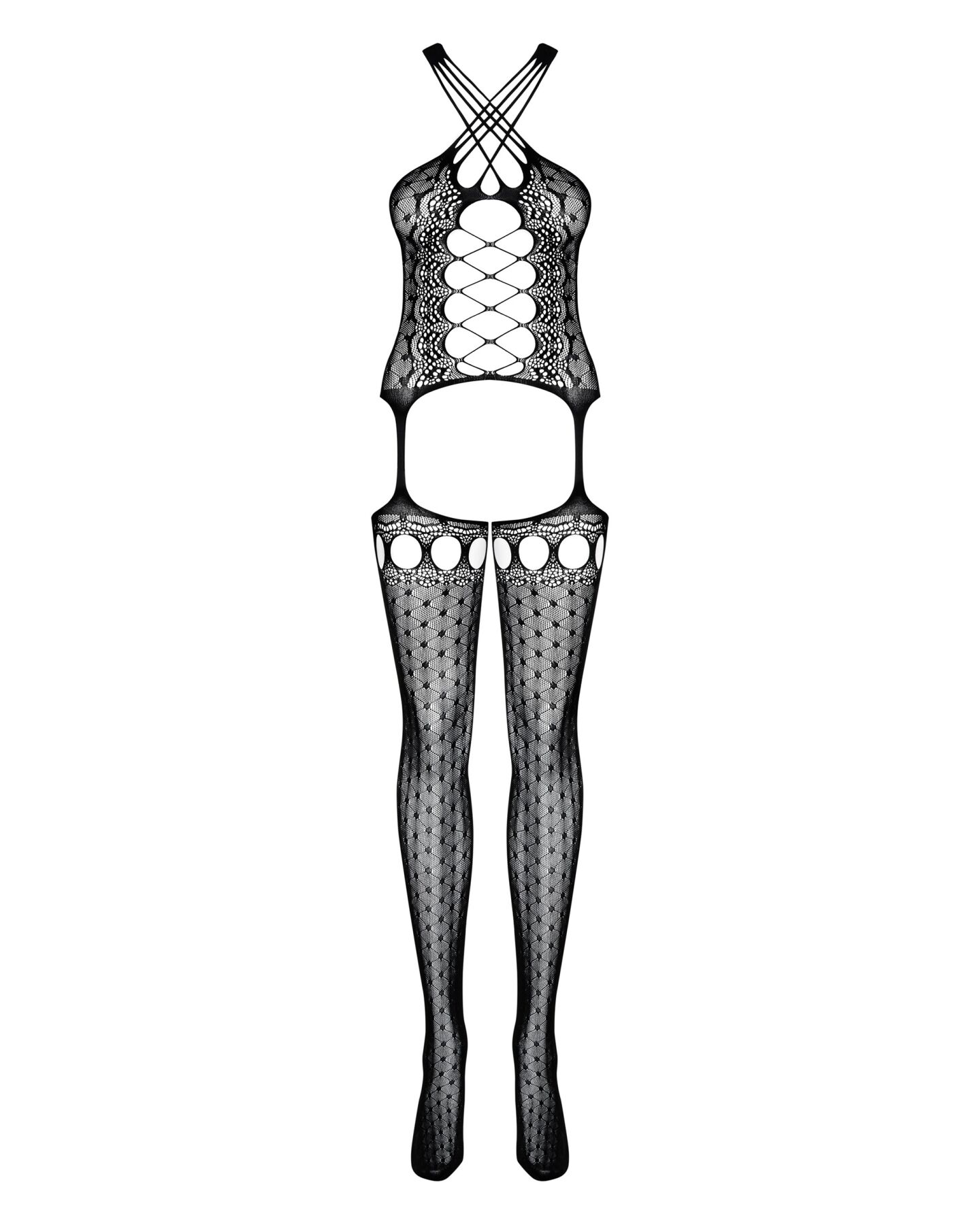 Бодистокинг Obsessive Bodystocking G313 S/M/L, шнуровка, геометрический декор