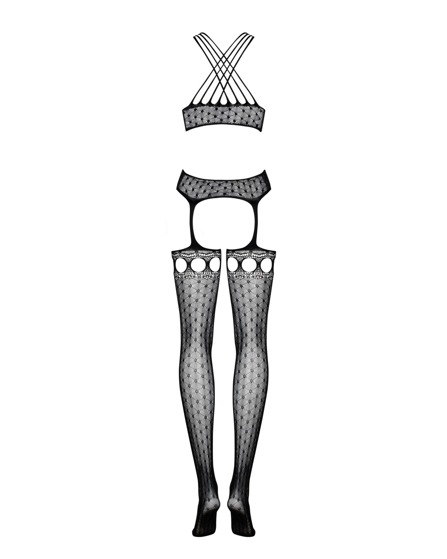 Бодистокинг Obsessive Bodystocking G313 S/M/L, шнуровка, геометрический декор