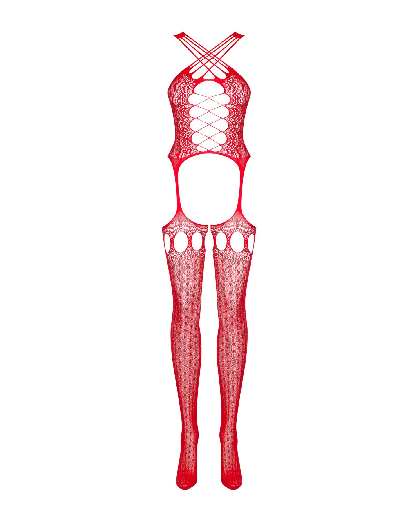 Бодистокинг Obsessive Bodystocking G313 S/M/L red, шнуровка, геометрический декор
