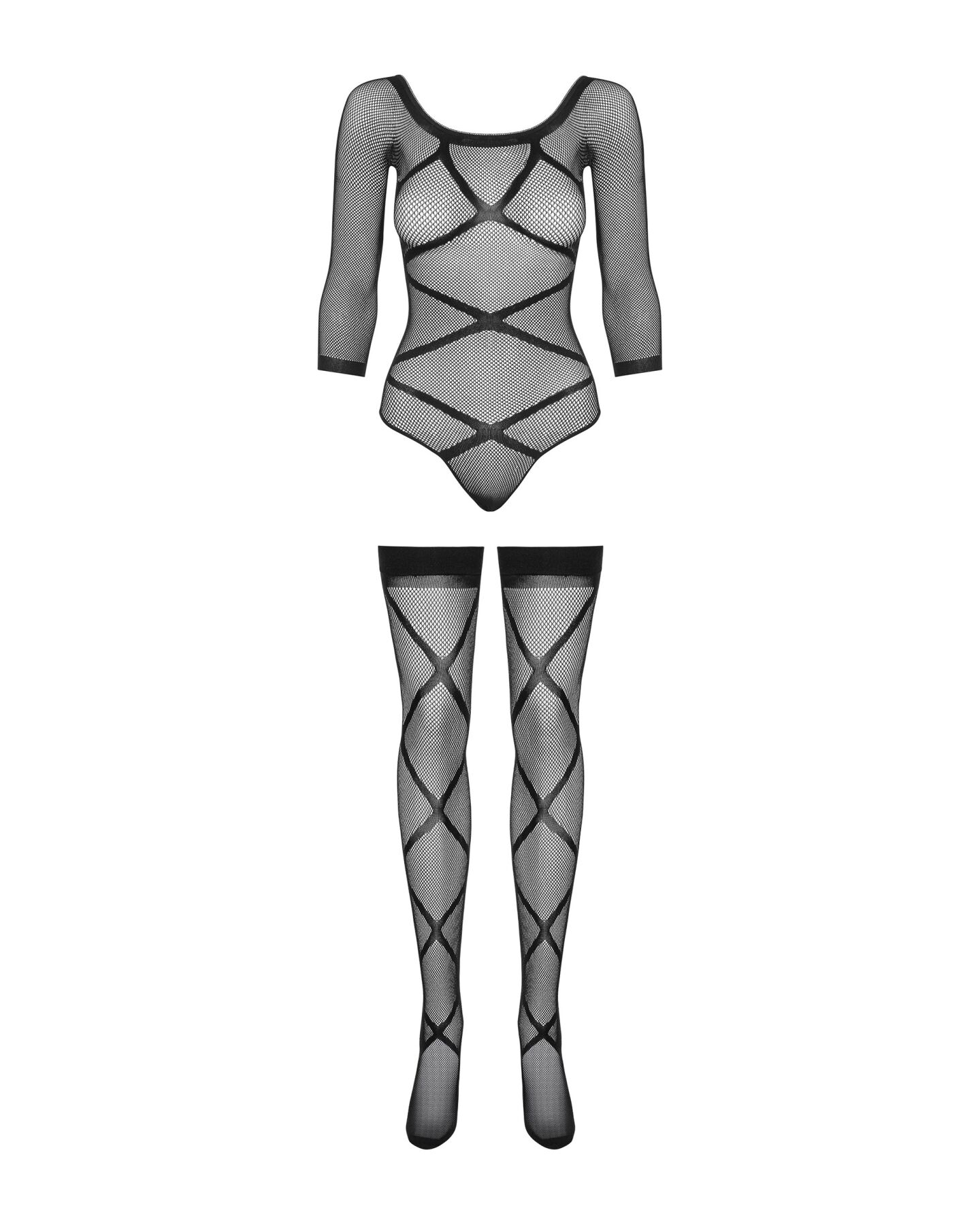 Бодистокинг Obsessive Bodystocking G320 S/M/L, чулки, боди, декор в виде линий