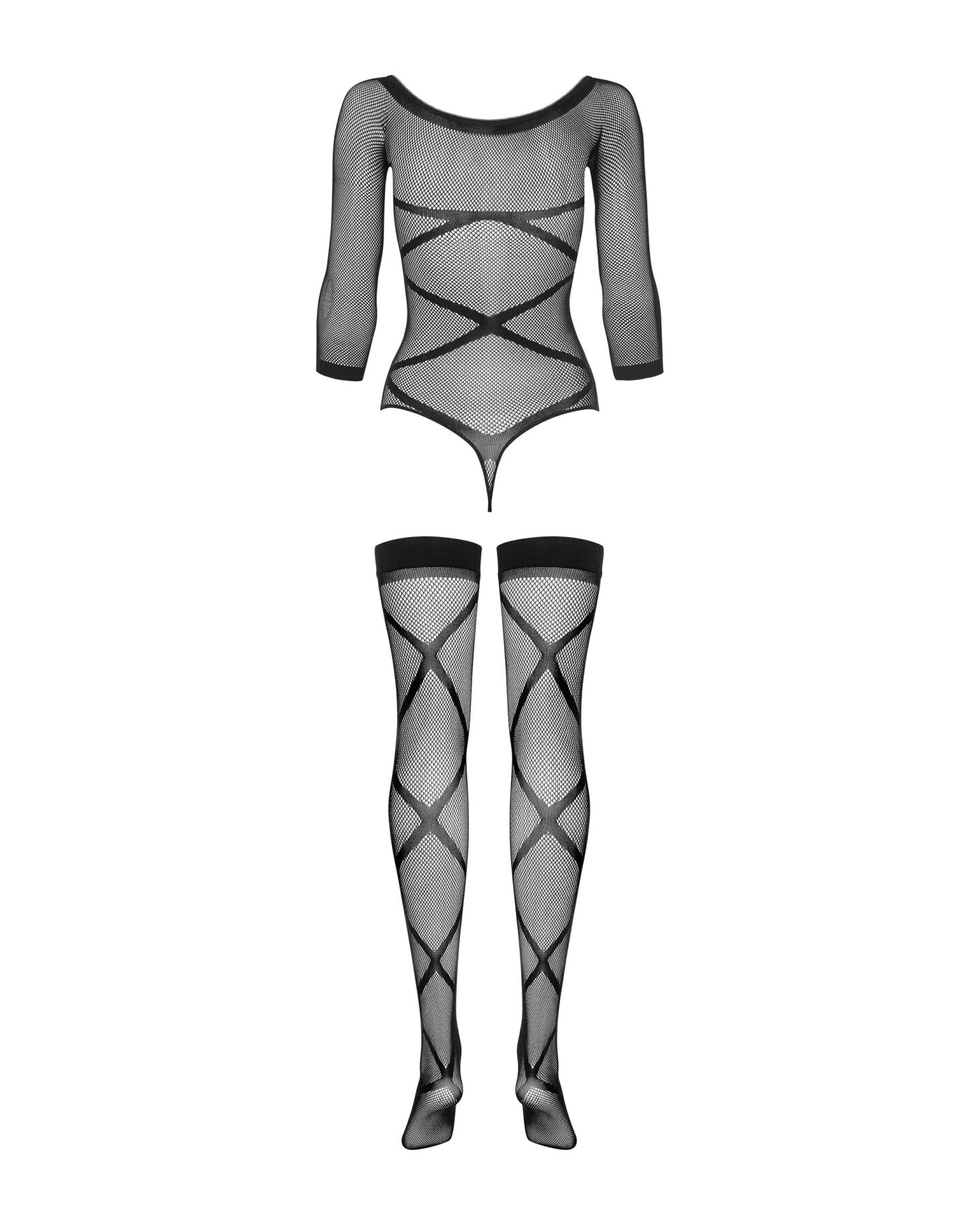 Бодистокинг Obsessive Bodystocking G320 S/M/L, чулки, боди, декор в виде линий