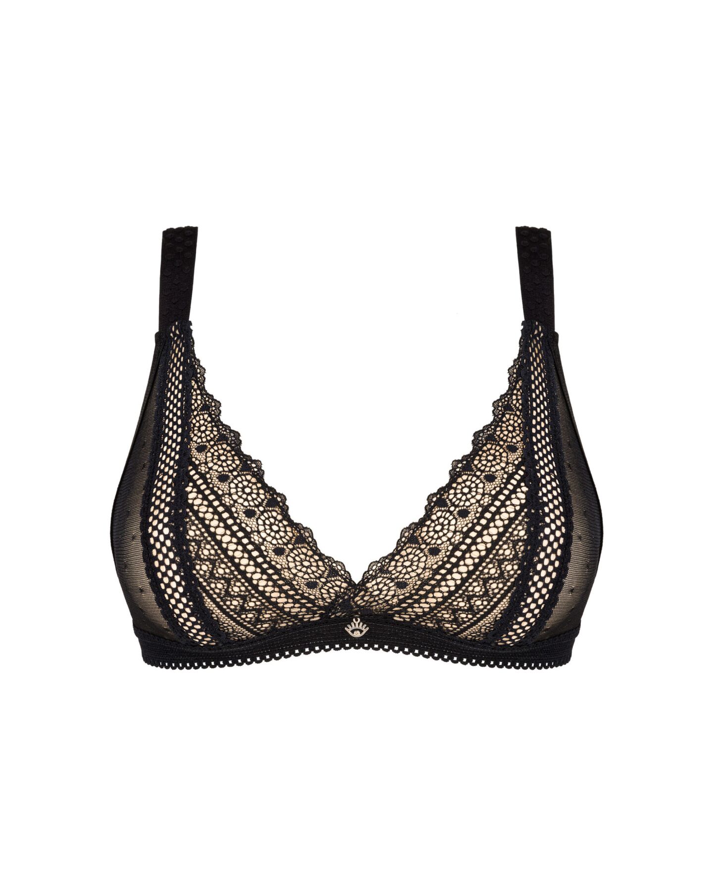 Кружевной бюстгальтер с треугольной чашкой Obsessive Estiqua bra M/L, черный, широкие лямки