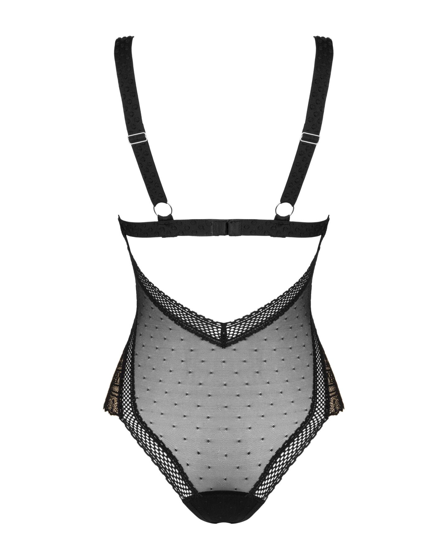 Кружевное боди с декольте Obsessive Estiqua teddy M/L, черное, широкие лямки