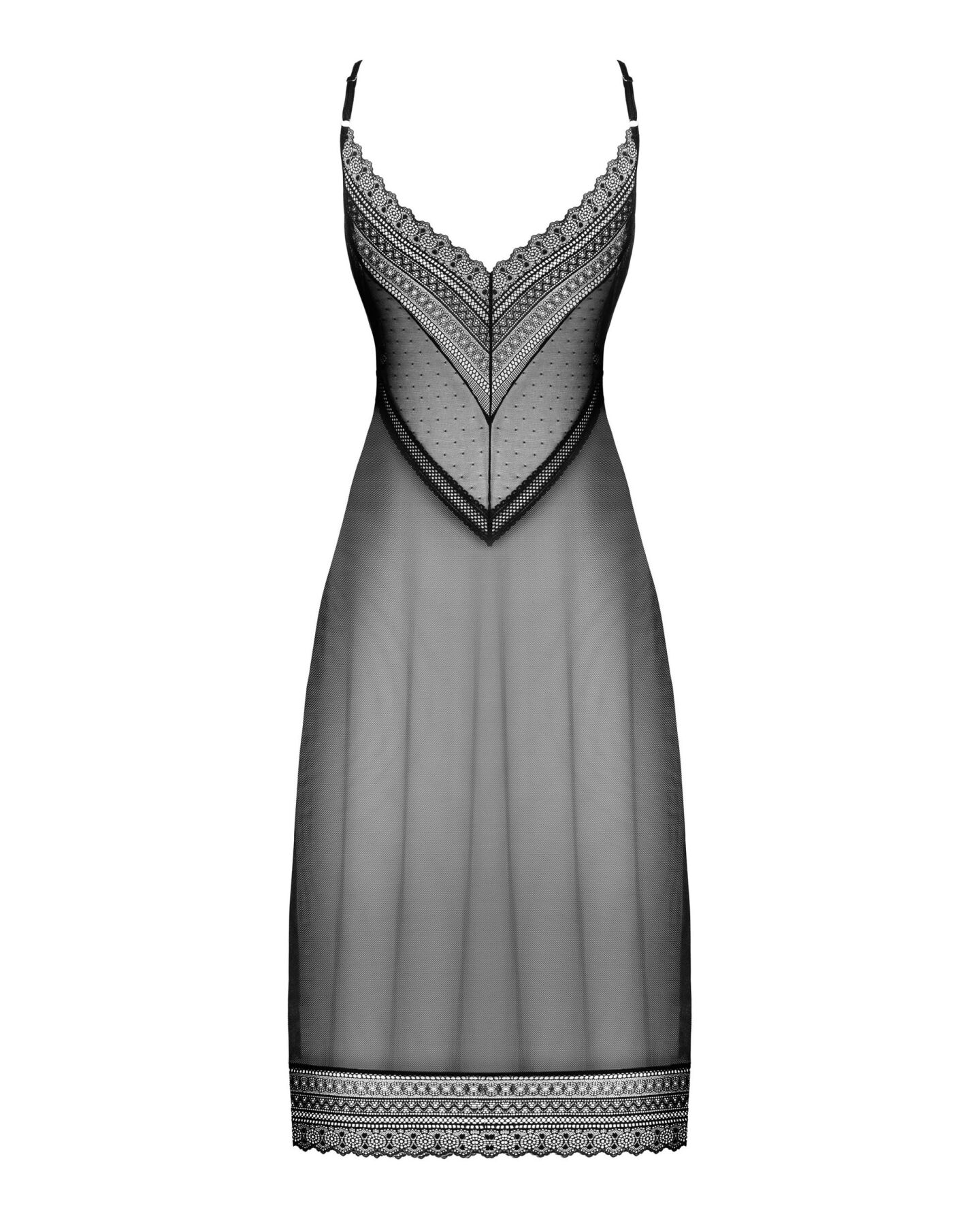 Полупрозрачная длинная сорочка Obsessive Estiqua chemise XS/S, черный, ассиметричный крой