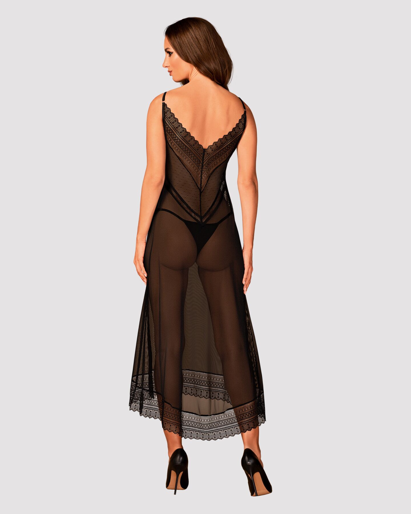 Полупрозрачная длинная сорочка Obsessive Estiqua chemise M/L, черный, ассиметричный крой