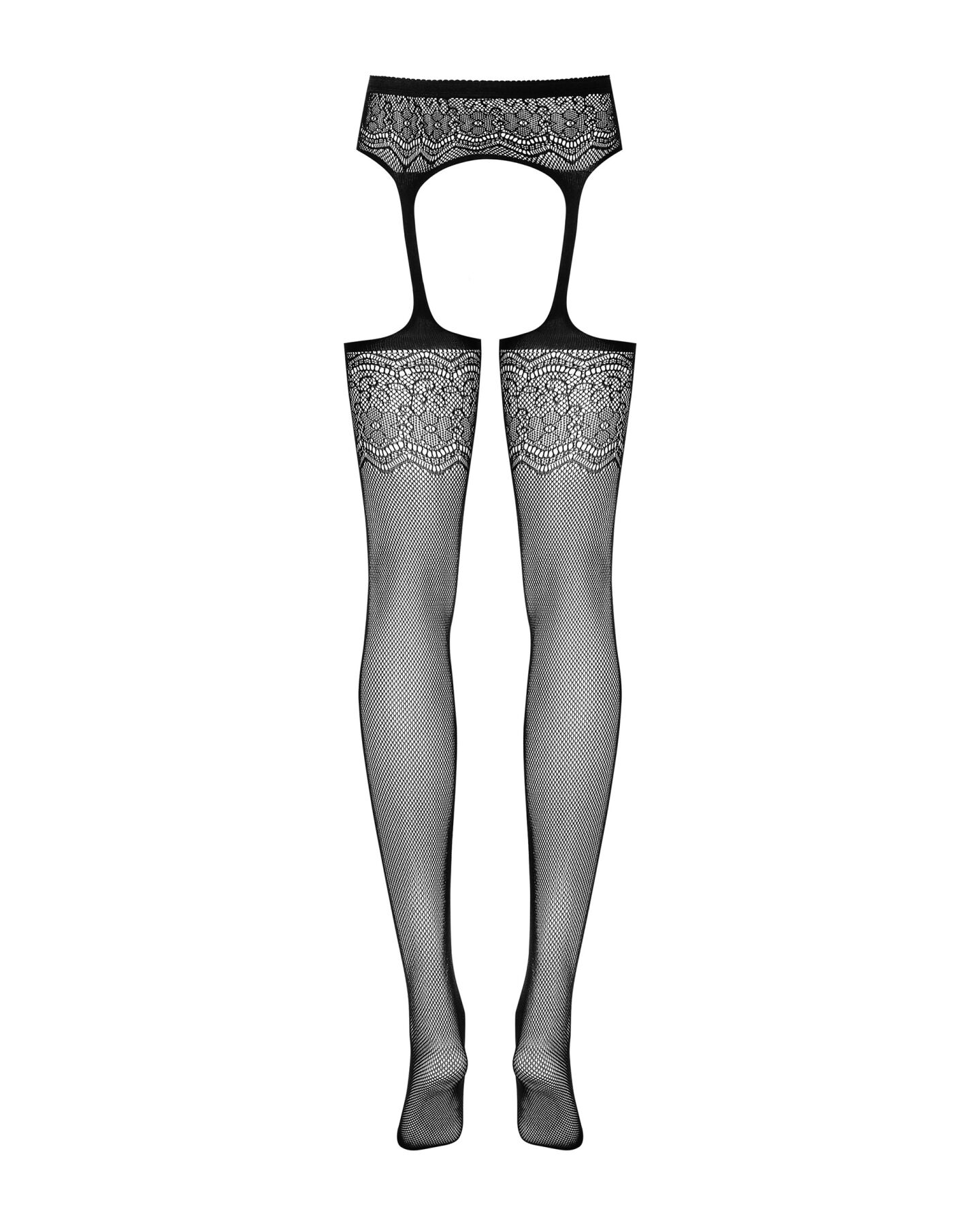 Сетчатые чулки-стокинги с цветочным рисунком Obsessive Garter stockings S207 XL/XXL, черные, имитаци