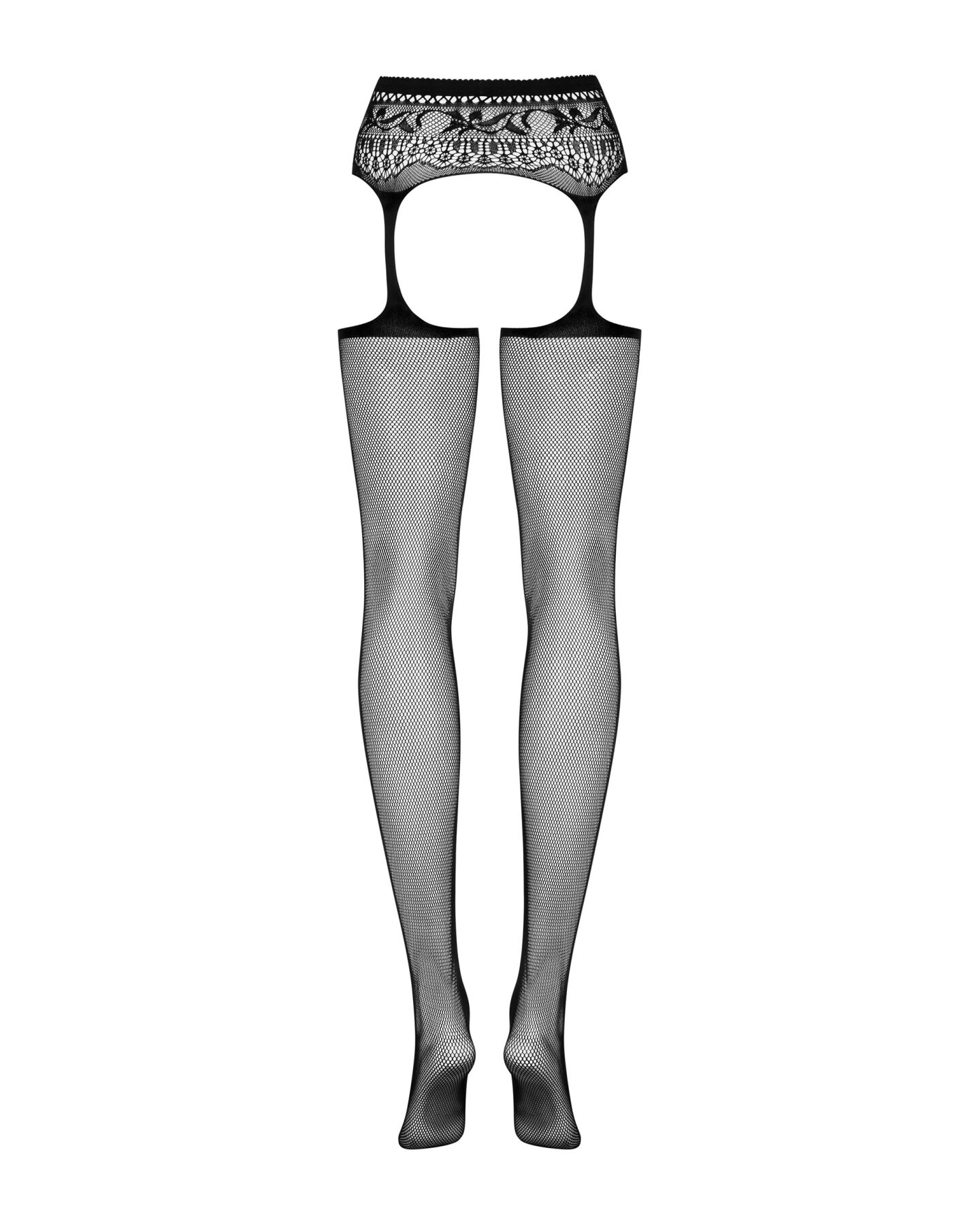 Сетчатые чулки-стокинги с кружевным поясом Obsessive Garter stockings S307 XL/XXL, черные, имитация