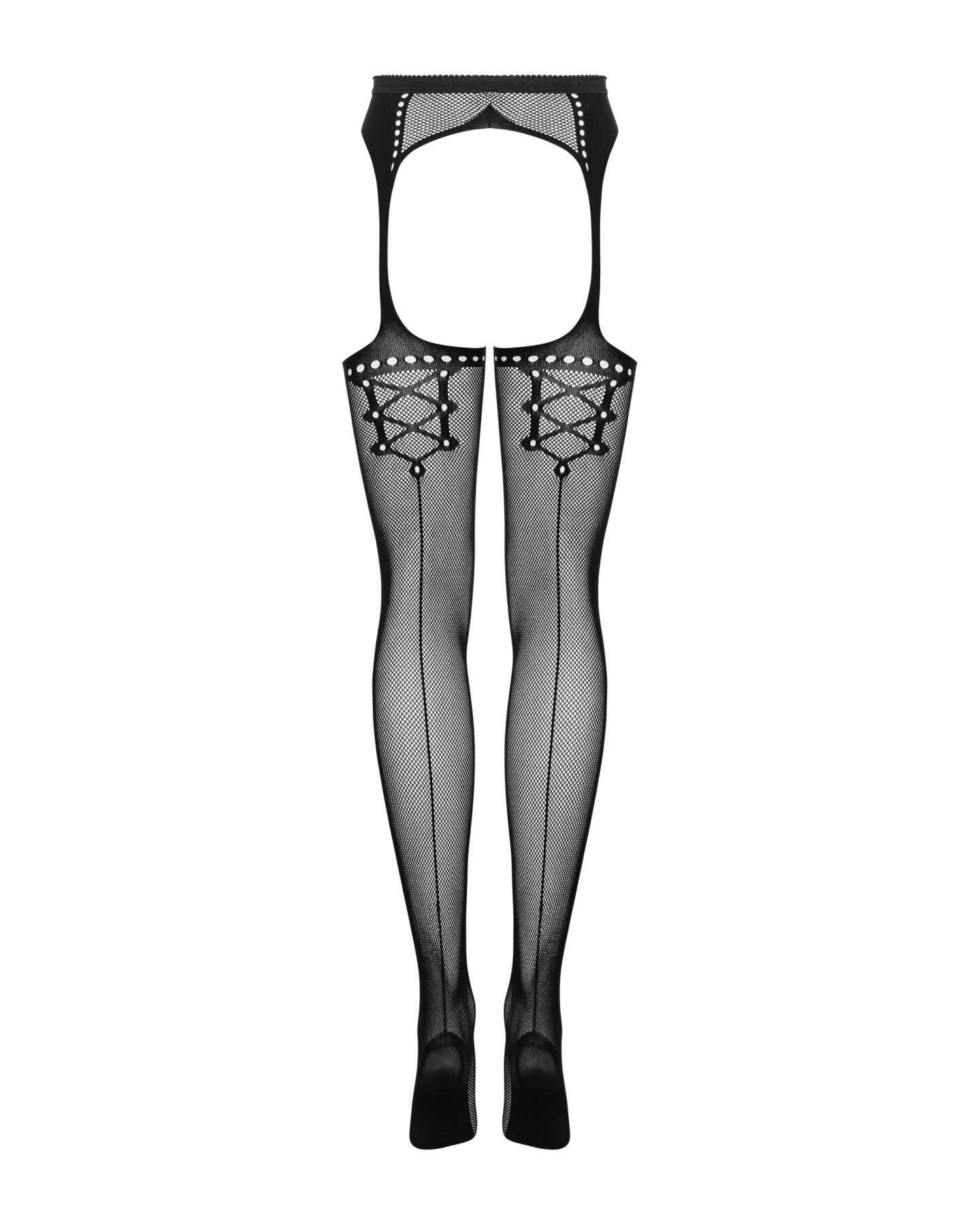 Сетчатые чулки-стокинги со стрелкой Obsessive Garter stockings S314 S/M/L, черные, имитация гартеров