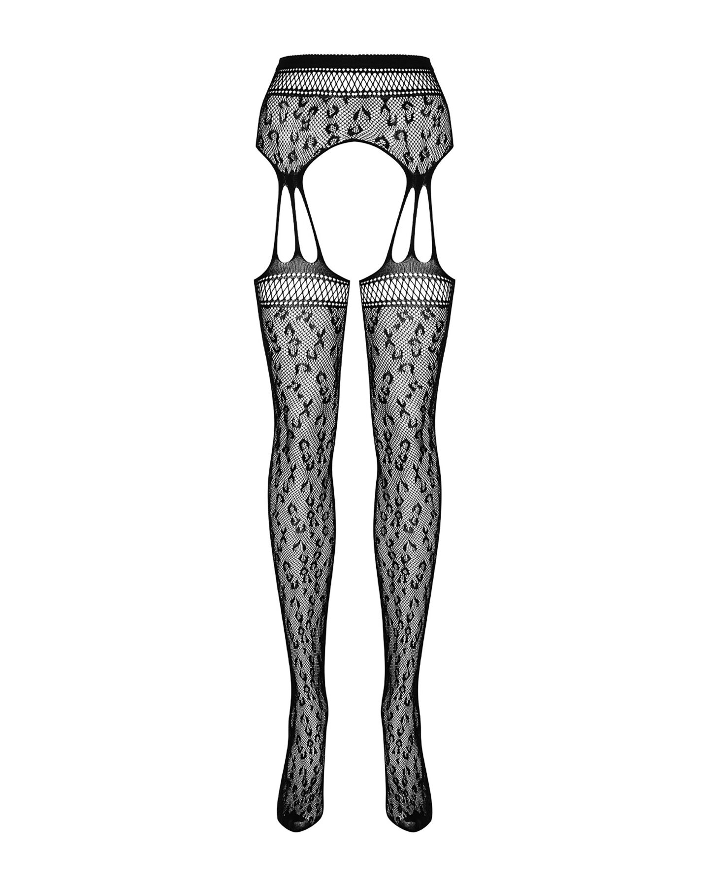 Сетчатые чулки-стокинги под леопард Obsessive Garter stockings S817 S/M/L, имитация гартеров, с дост