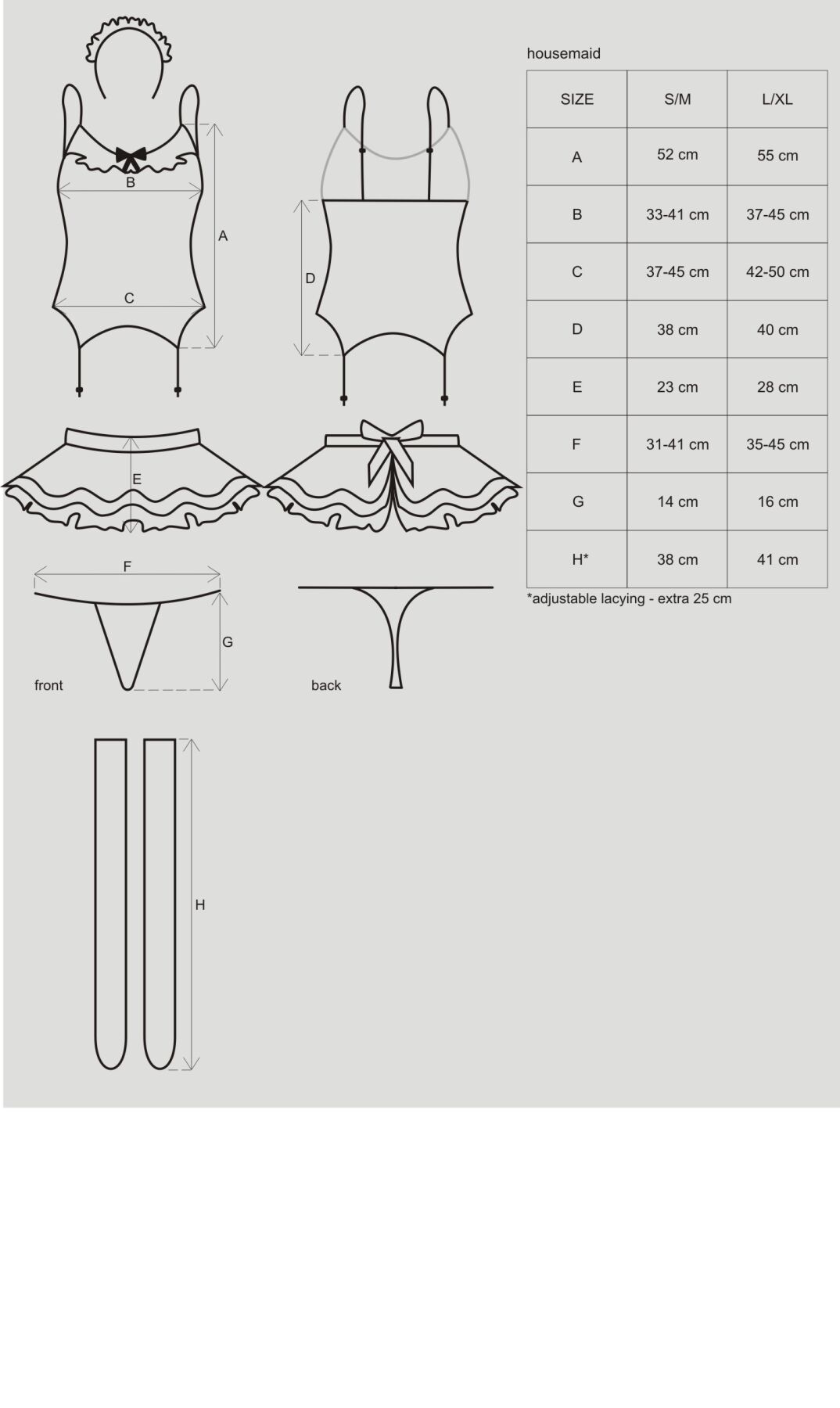 Эротический костюм горничной с юбкой Obsessive Housemaid 5 pcs costume L/XL, черно-белый, топ с подв