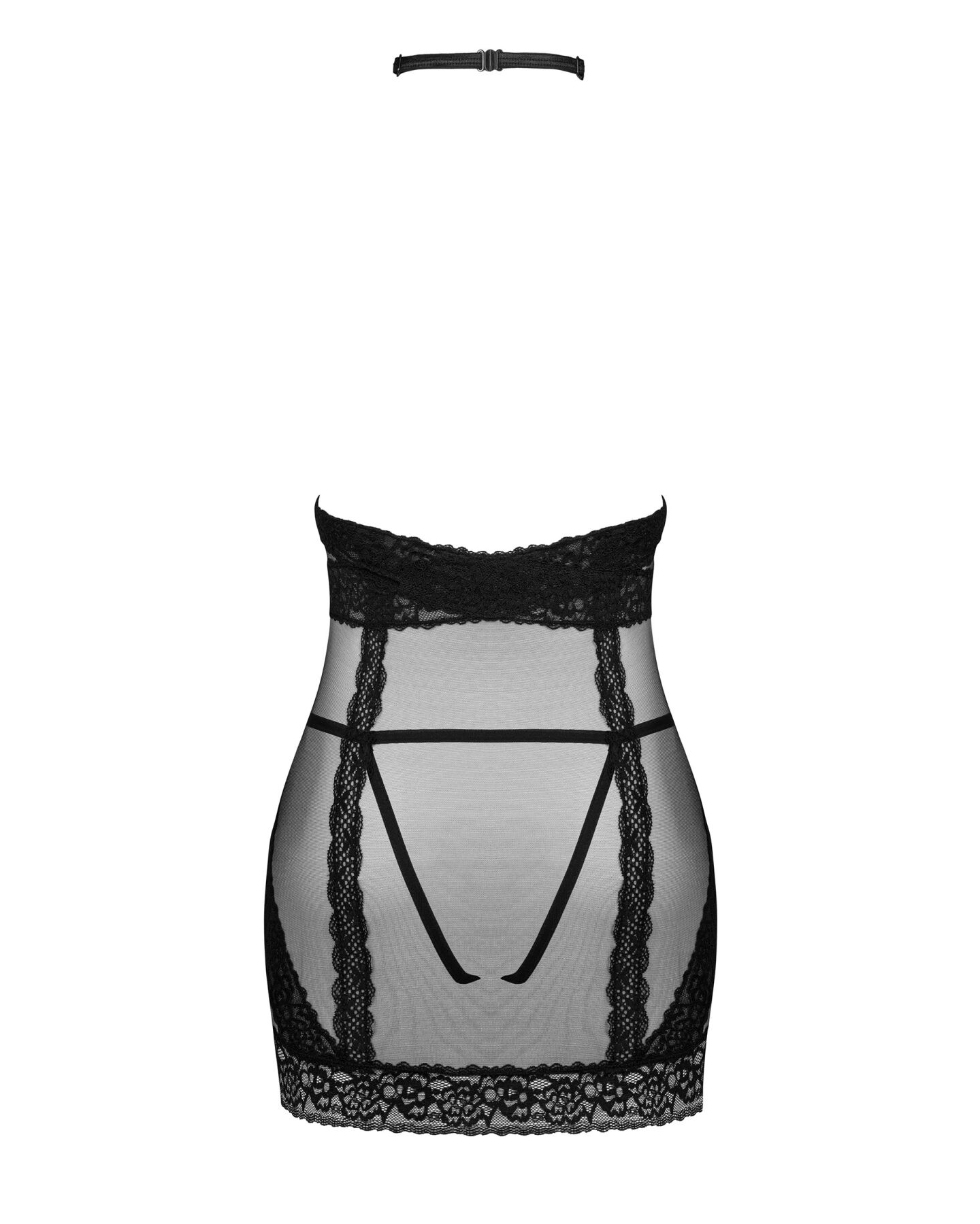 Полупрозрачная сорочка с открытой грудью Obsessive Lacrisia chemise M/L, черная, с чокером