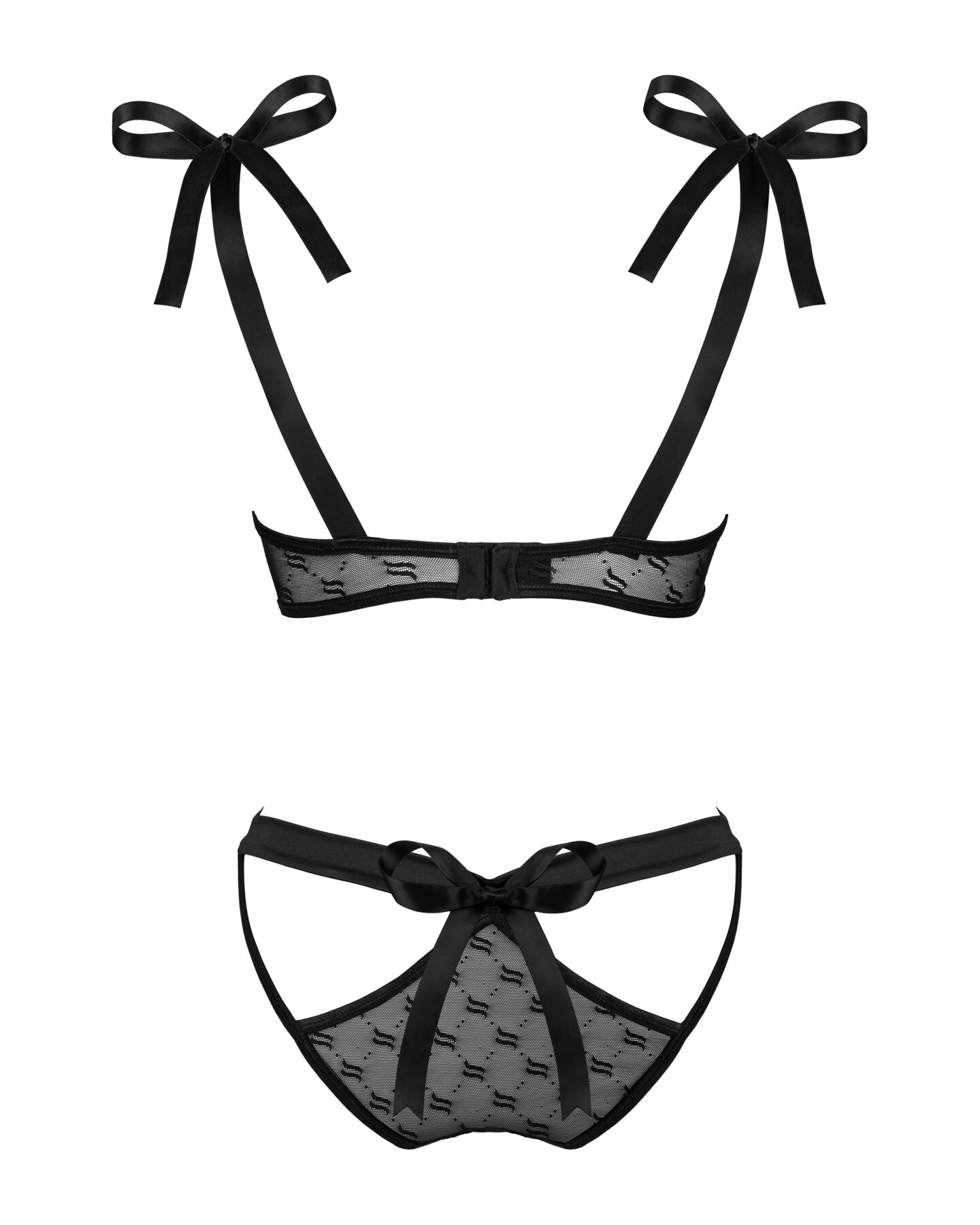 Полупрозрачный эротический комплект Obsessive Obsessivia 2pcs set black S/M, бюстгальтер и трусики,