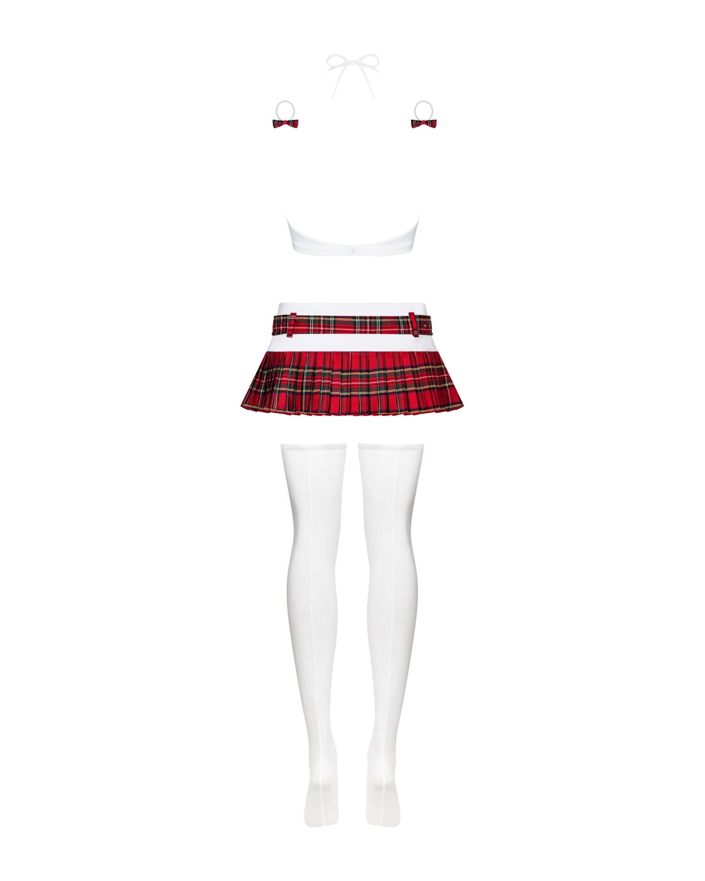 Эротический костюм школьницы с мини-юбкой Obsessive Schooly 5pcs costume S/M, бело-красный, топ, юбк