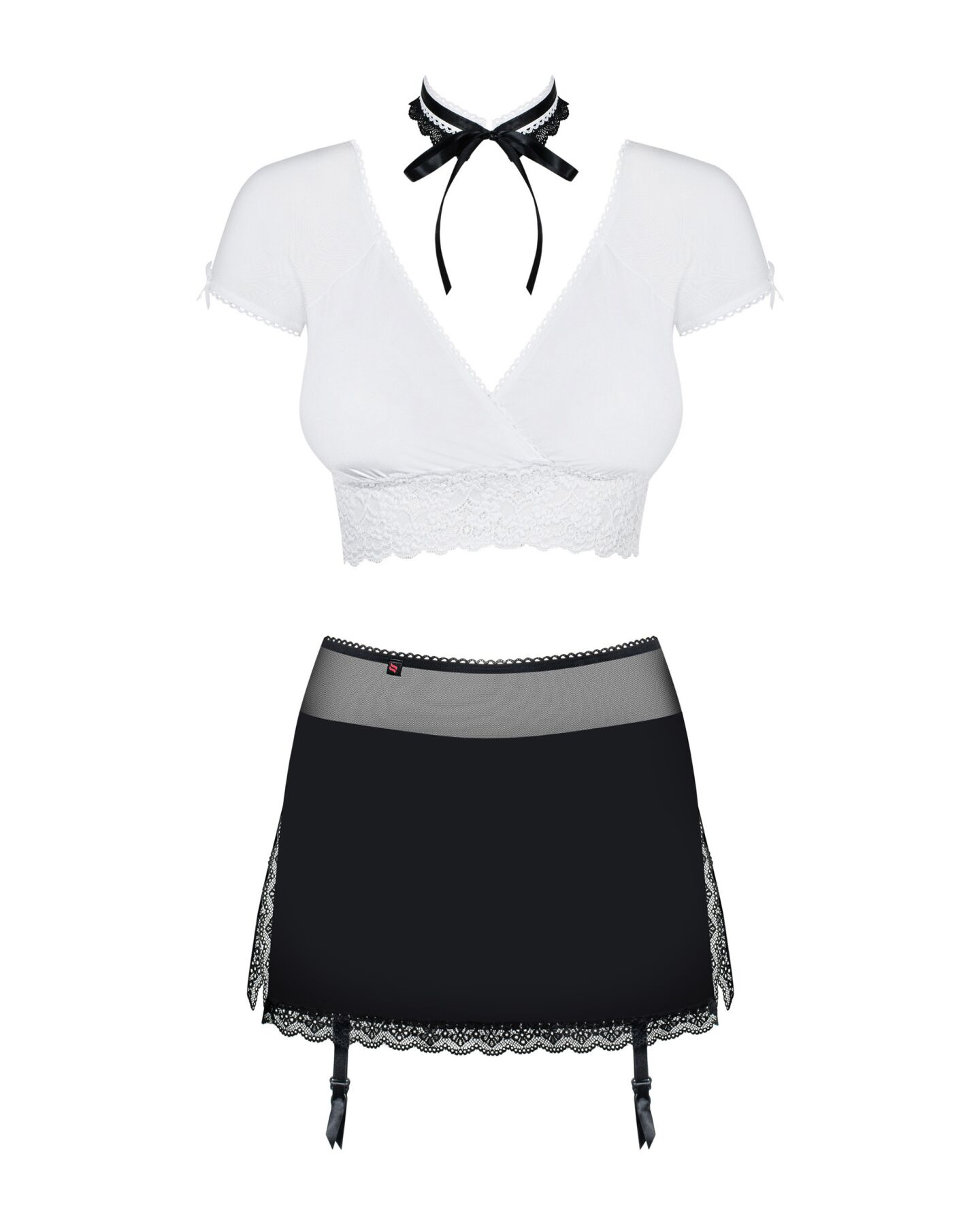 Эротический костюм секретарши Obsessive Secretary suit 5pcs black S/M, черно-белый, топ, юбка, стрин