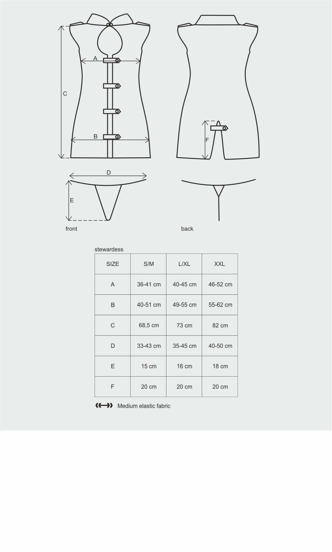 Эротический костюм стюардессы Obsessive Stewardess 3 pcs costume grey L/XL, серый, платье, стринги,