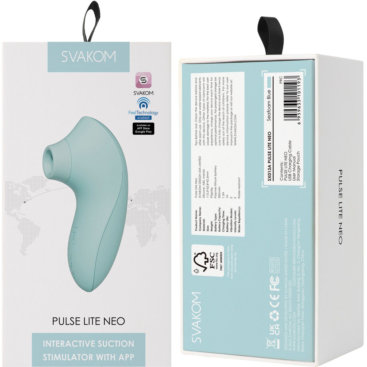 Вакуумный стимулятор Svakom Pulse Lite Neo Seafoam Blue, управляется со смартфона