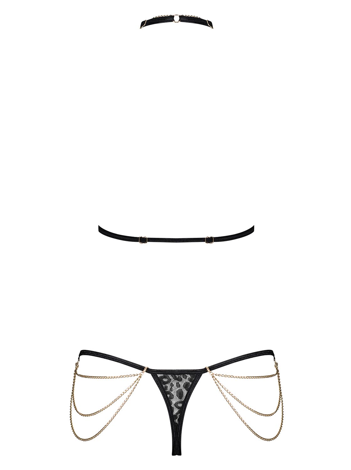 Комплект с цепочками Obsessive Pantheria 2-pcs set black L/XL, бюстгальтер, трусики