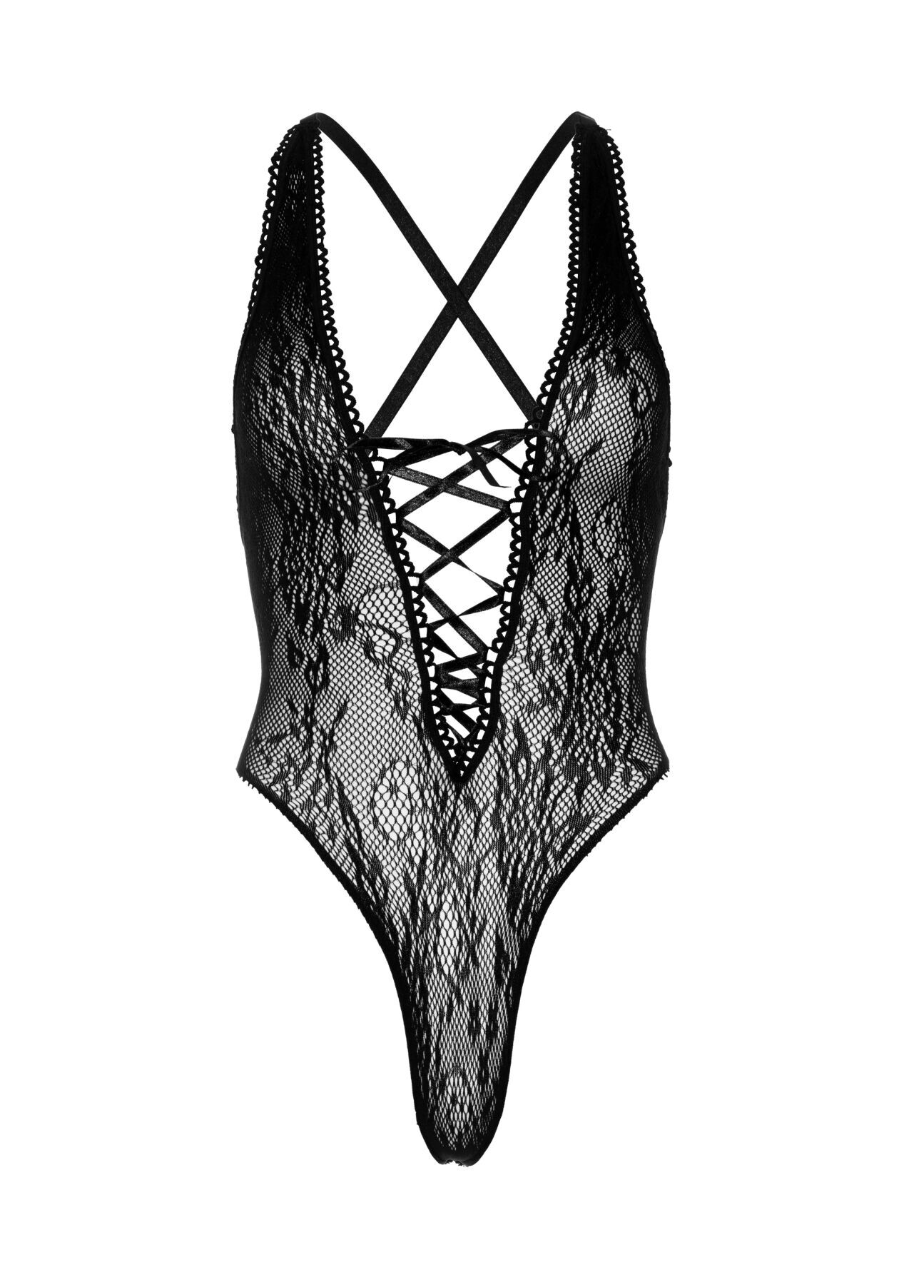 Leg Avenue Floral lace thong teddy OS Black