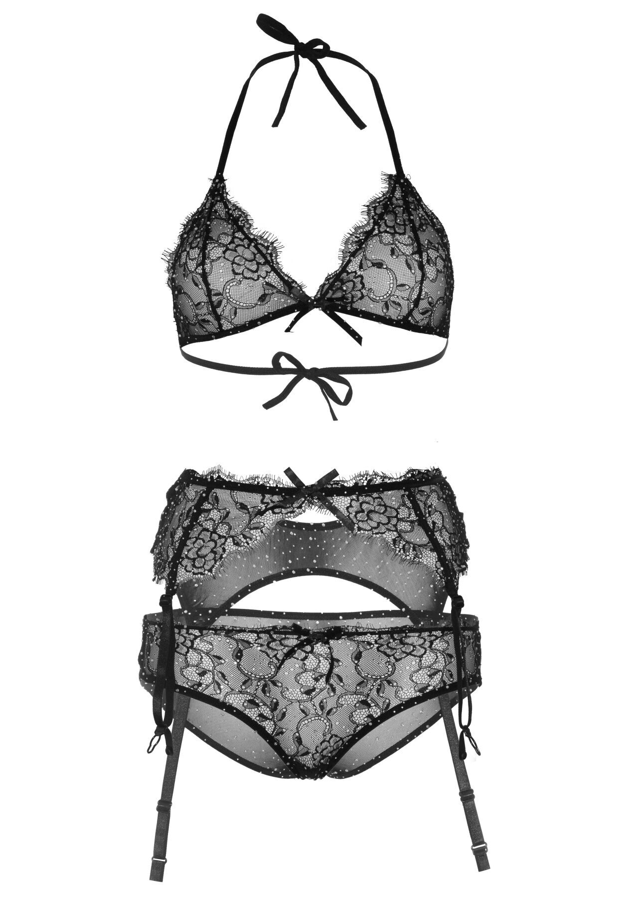 Leg Avenue Bra top, panty & garterbelt L Black