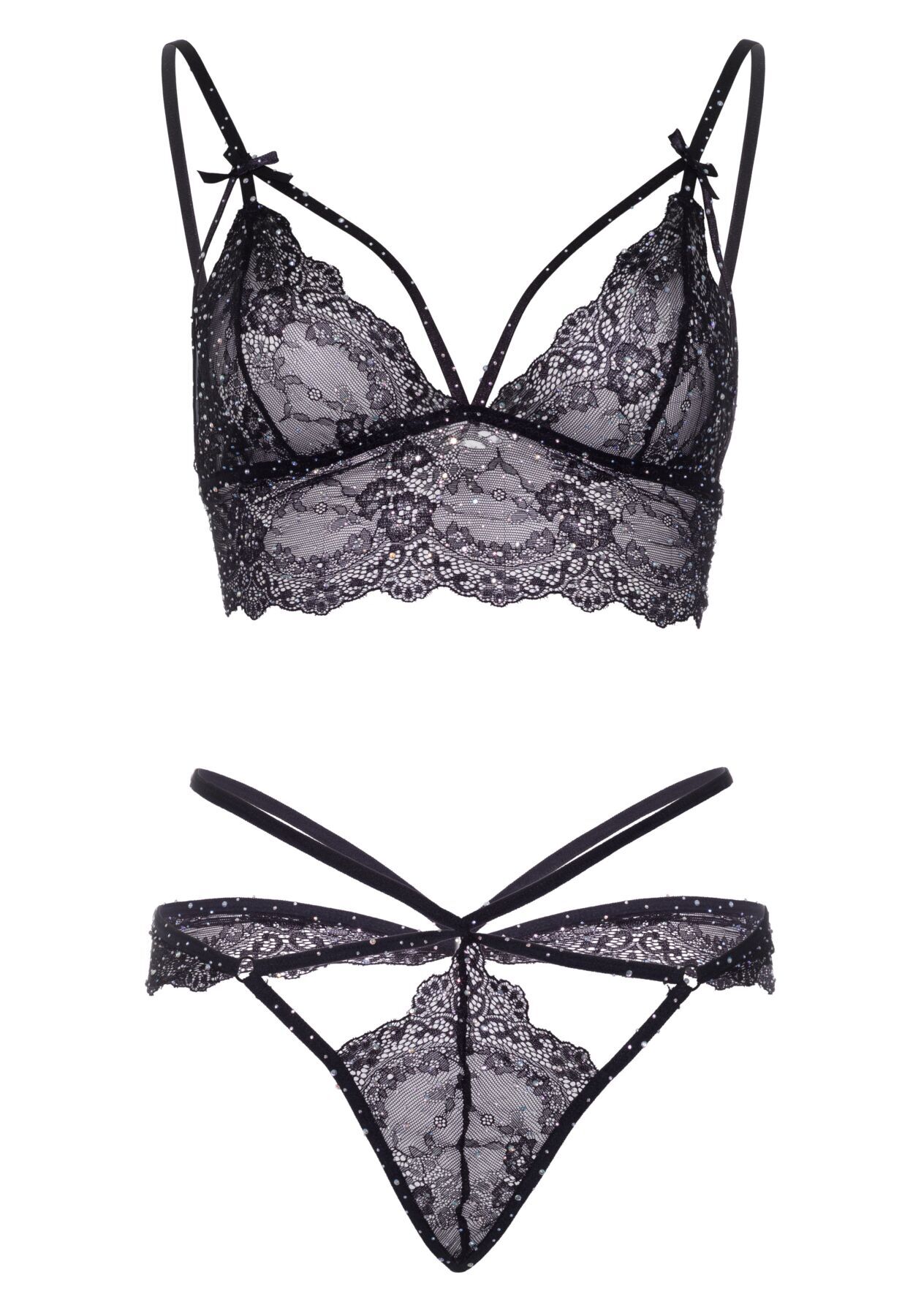 Leg Avenue Strappy bralette and g-string L Black