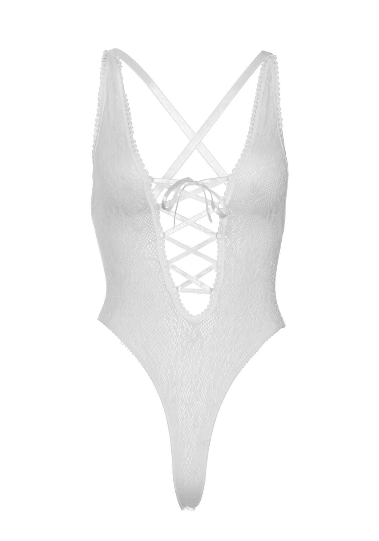 Leg Avenue Floral lace thong teddy OS White