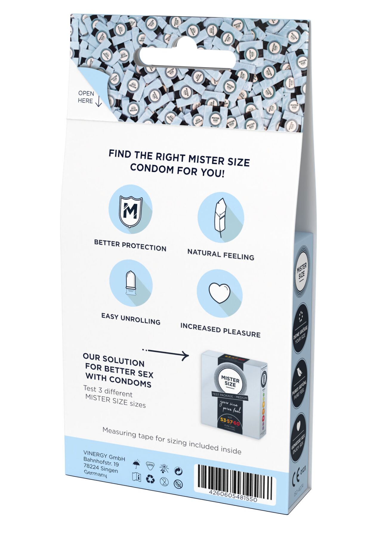 Набор презервативов Mister Size test-set 53–57–60, 3 размера + линейка, толщина 0,05 мм