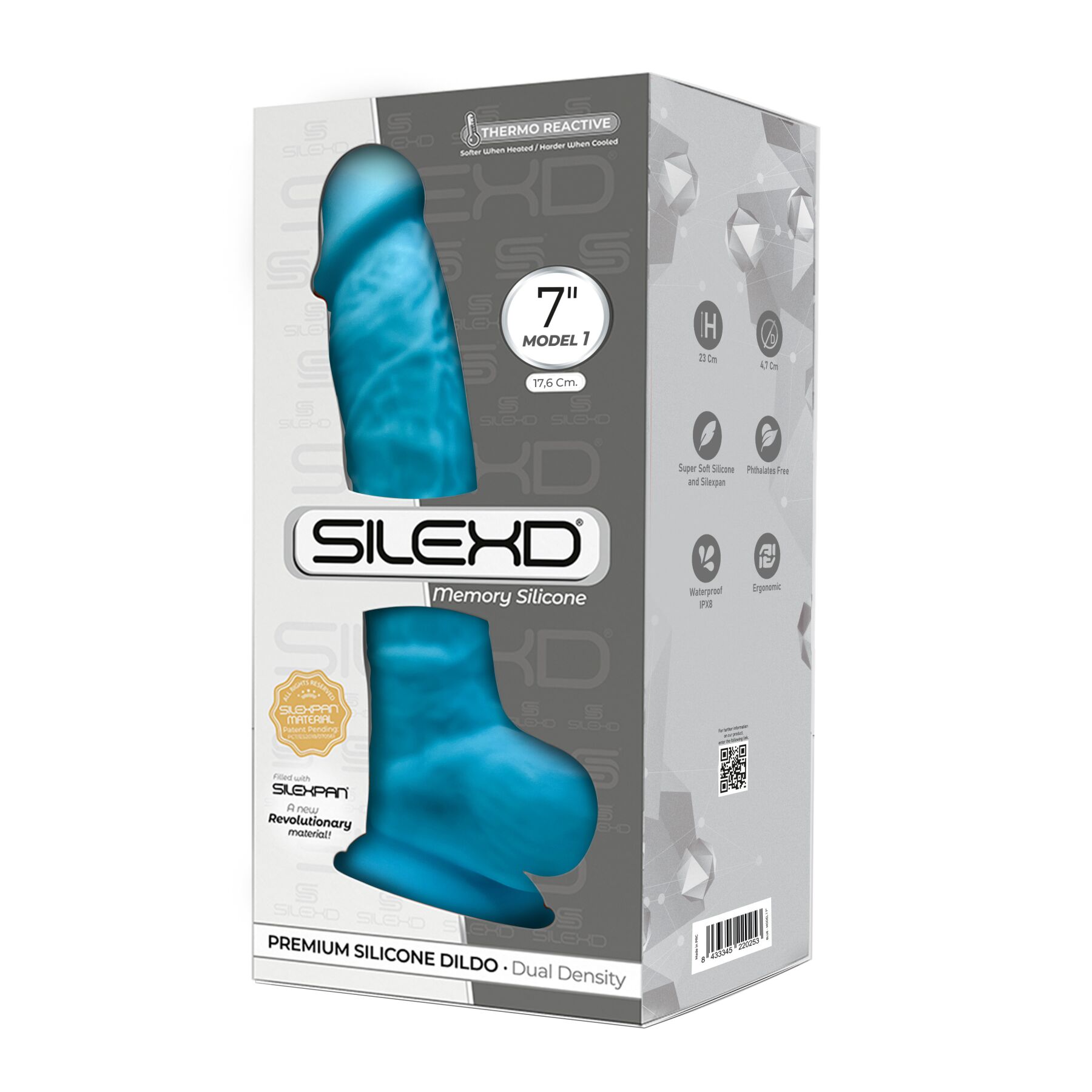 Фаллоимитатор SilexD Johnny Blue (MODEL 1 size 7in), двухслойный, силикон+Silexpan, диаметр 3,8 см