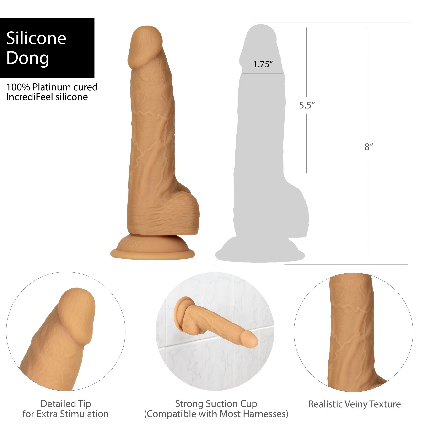 Фаллоимитатор ADDICTION - 8" DUAL DENSITY SILICONE DILDO - CARAMEL